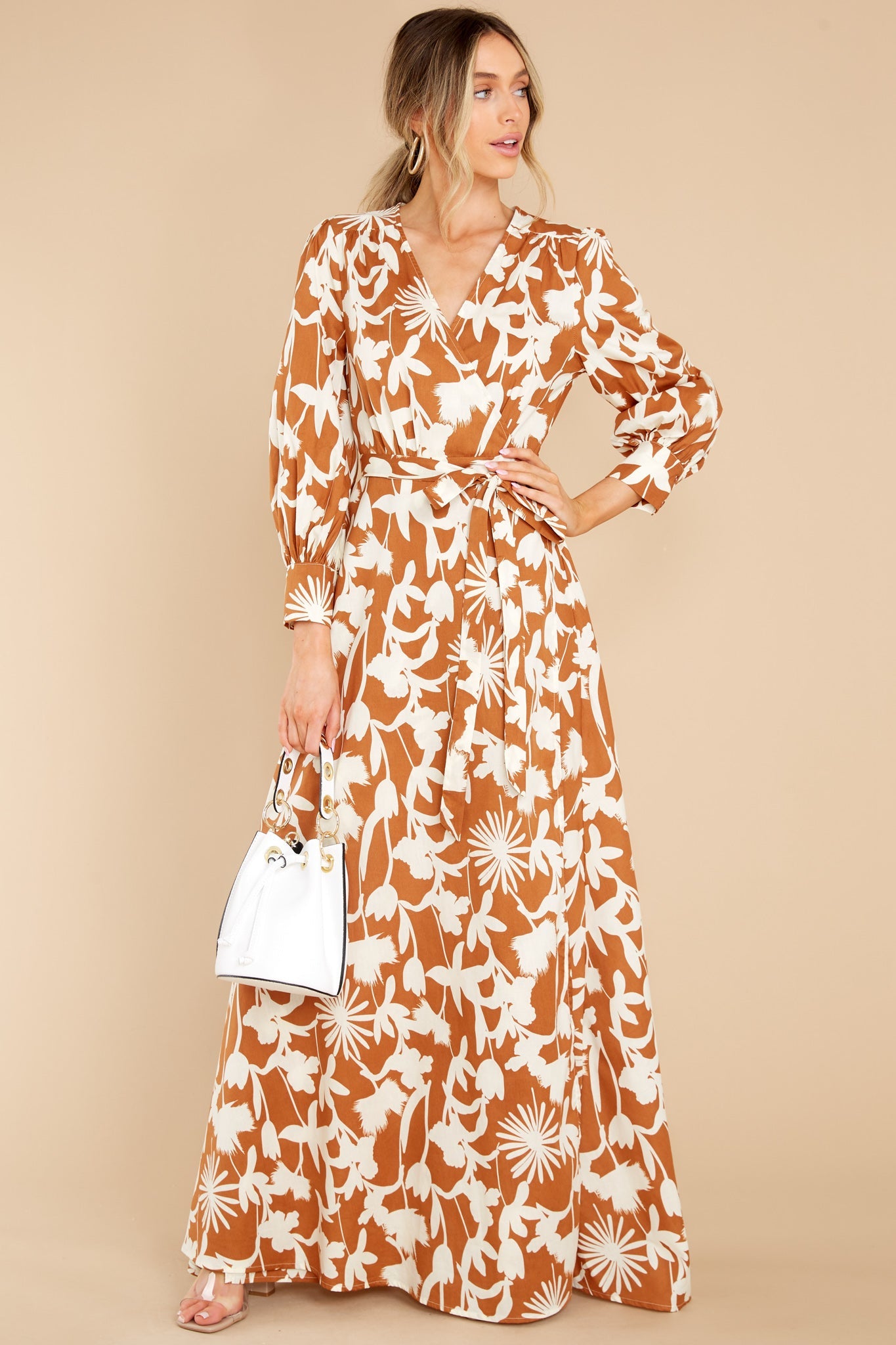 Unmatched Beauty Ivory And Copper Print Maxi Dress