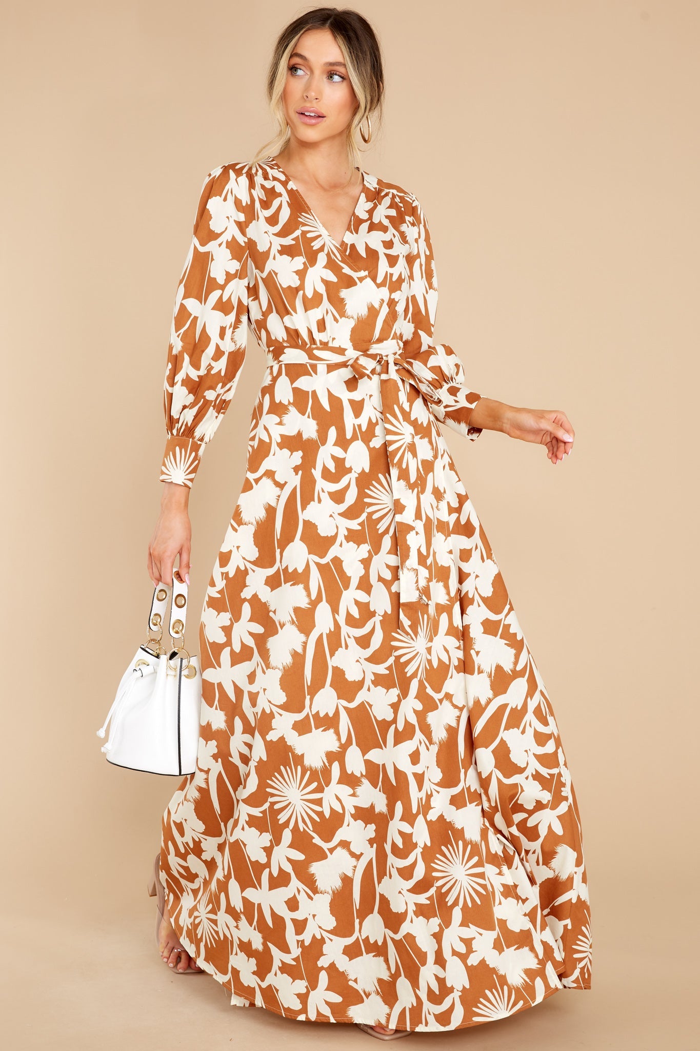 Unmatched Beauty Ivory And Copper Print Maxi Dress