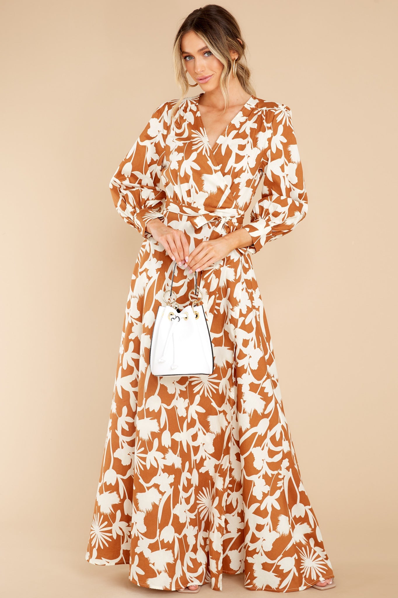 Unmatched Beauty Ivory And Copper Print Maxi Dress