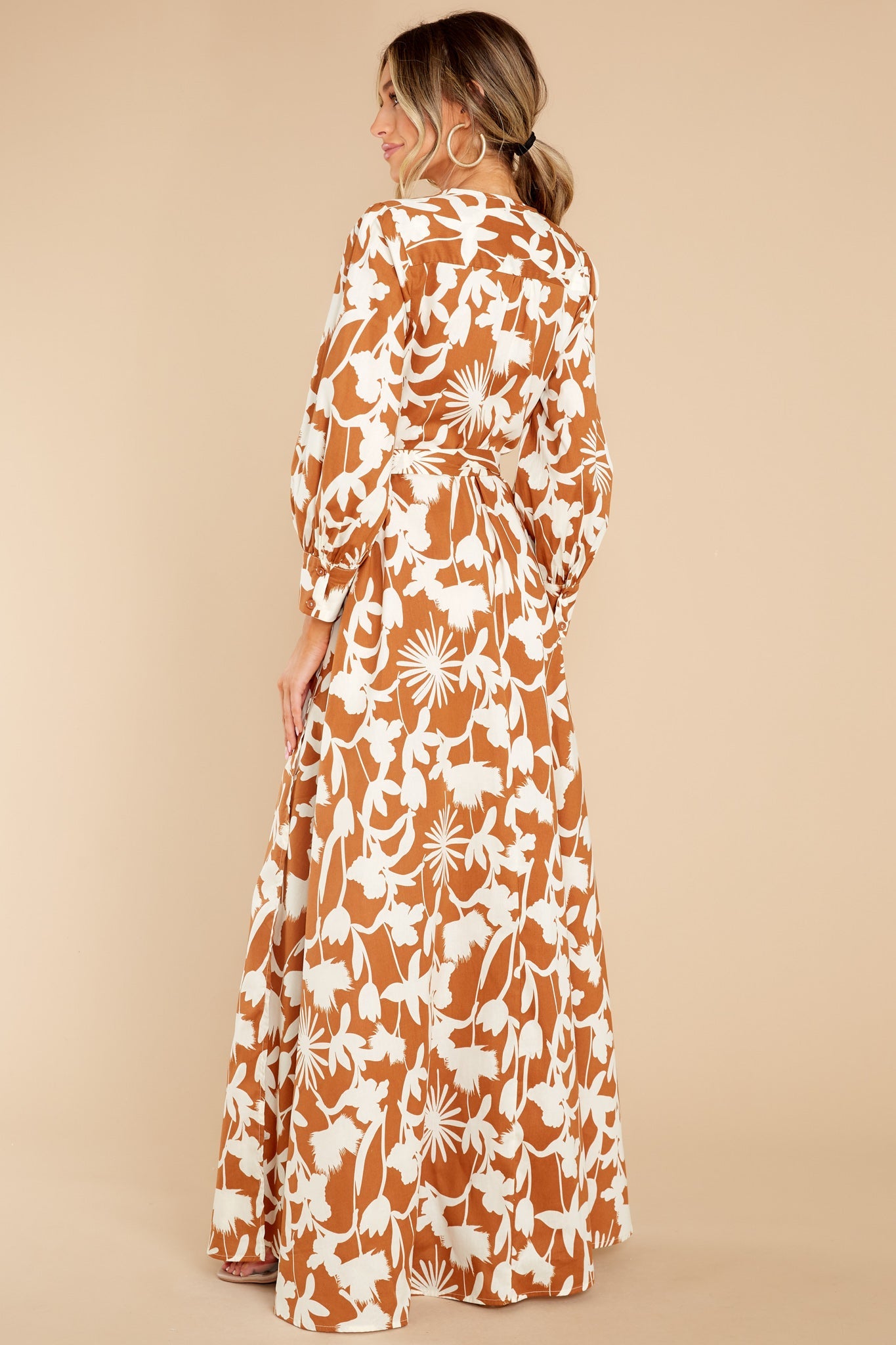 Unmatched Beauty Ivory And Copper Print Maxi Dress