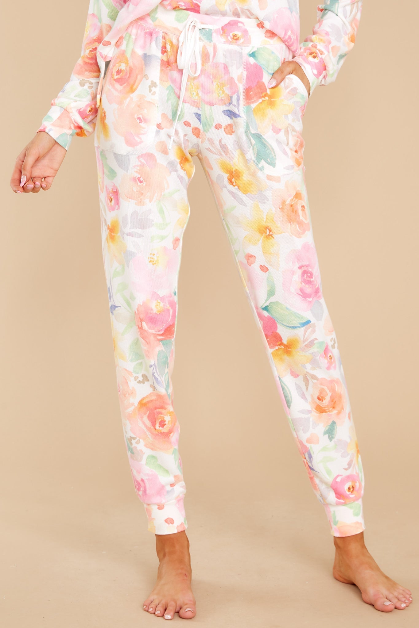 Skipping Through Flowers White Multi Floral Jogger