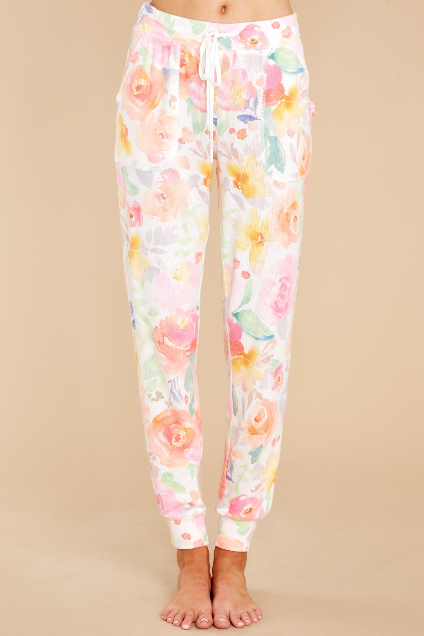 Skipping Through Flowers White Multi Floral Jogger