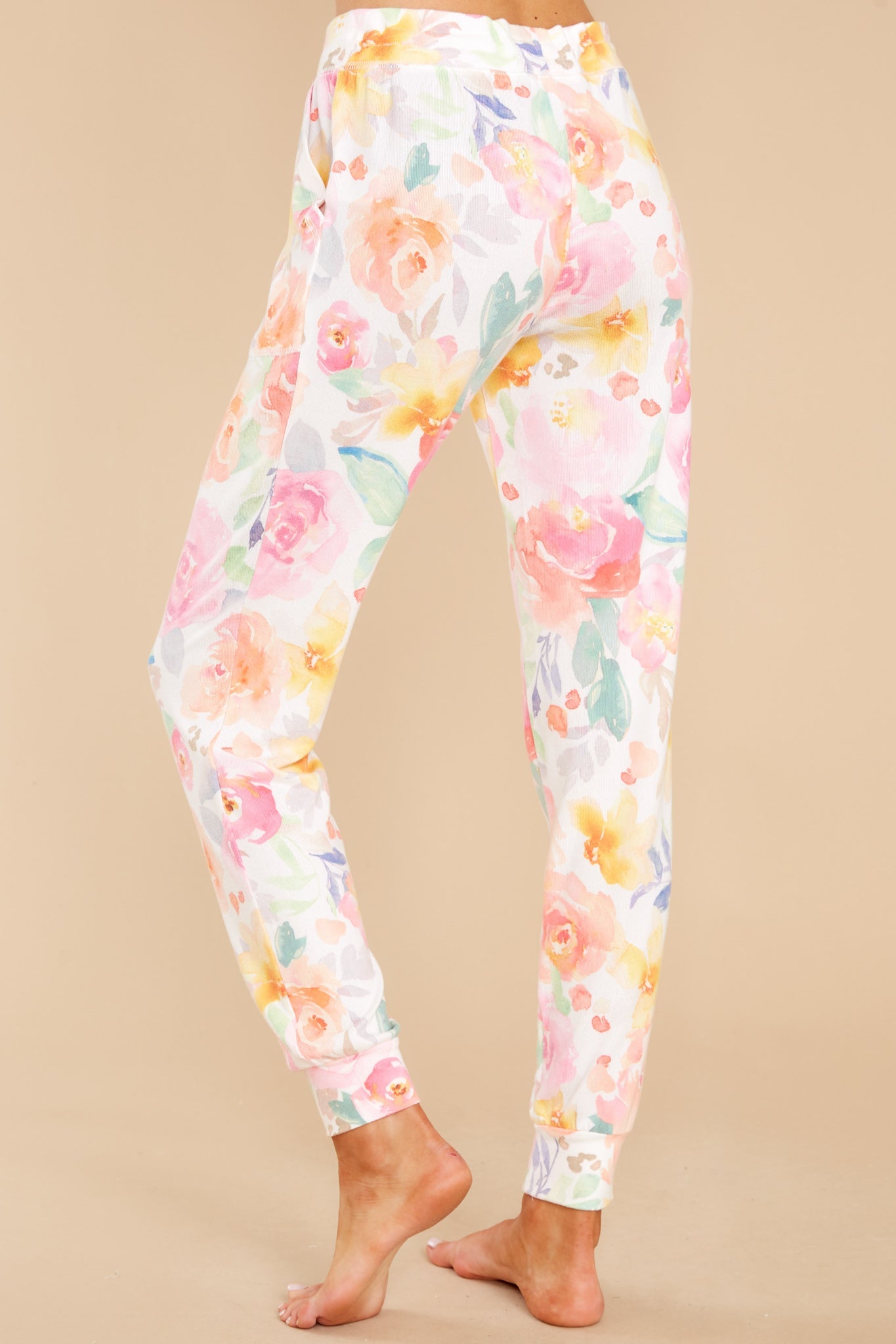 Skipping Through Flowers White Multi Floral Jogger