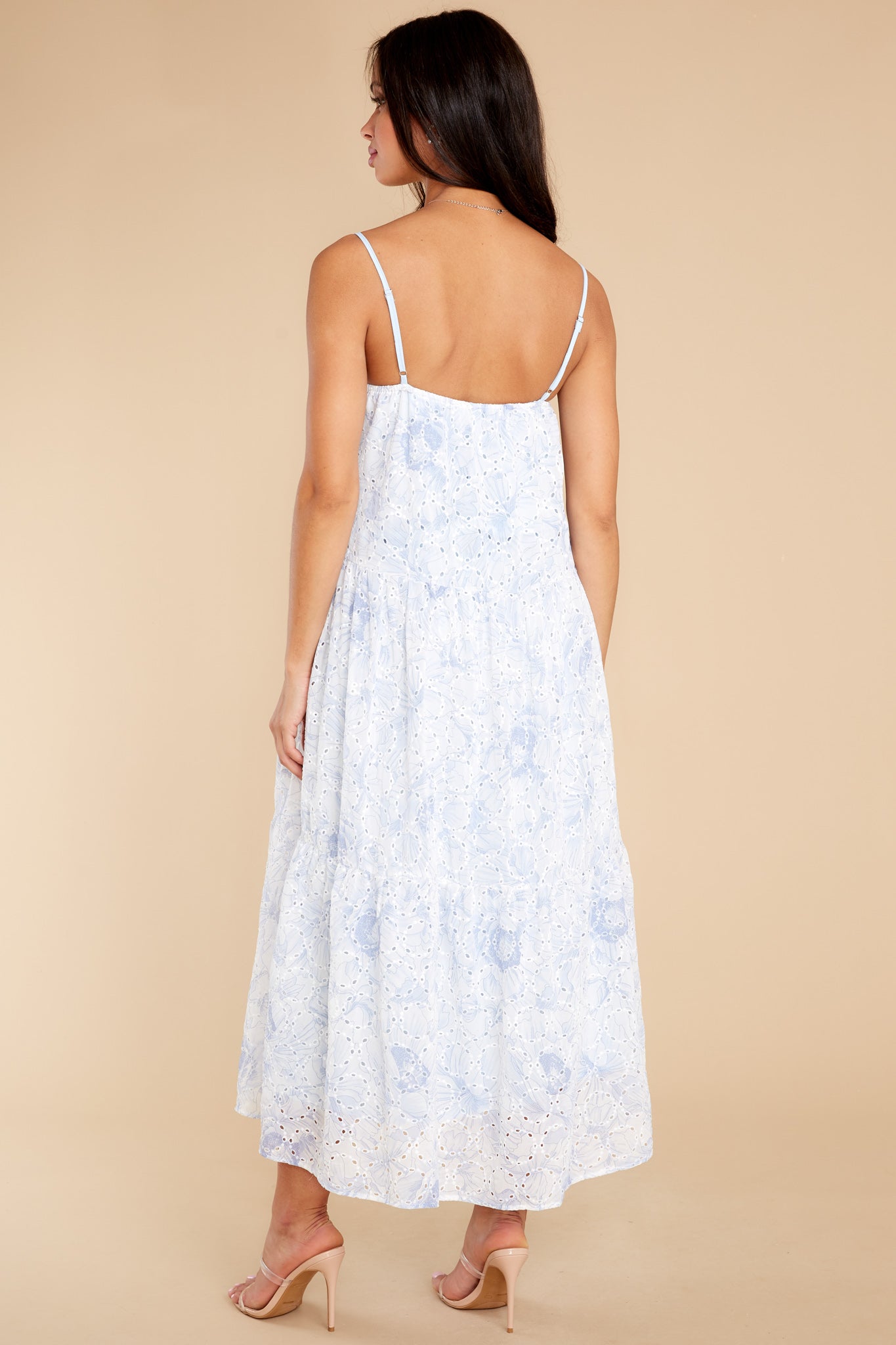 Treat With Care Baby Blue Floral Print Eyelet Midi Dress