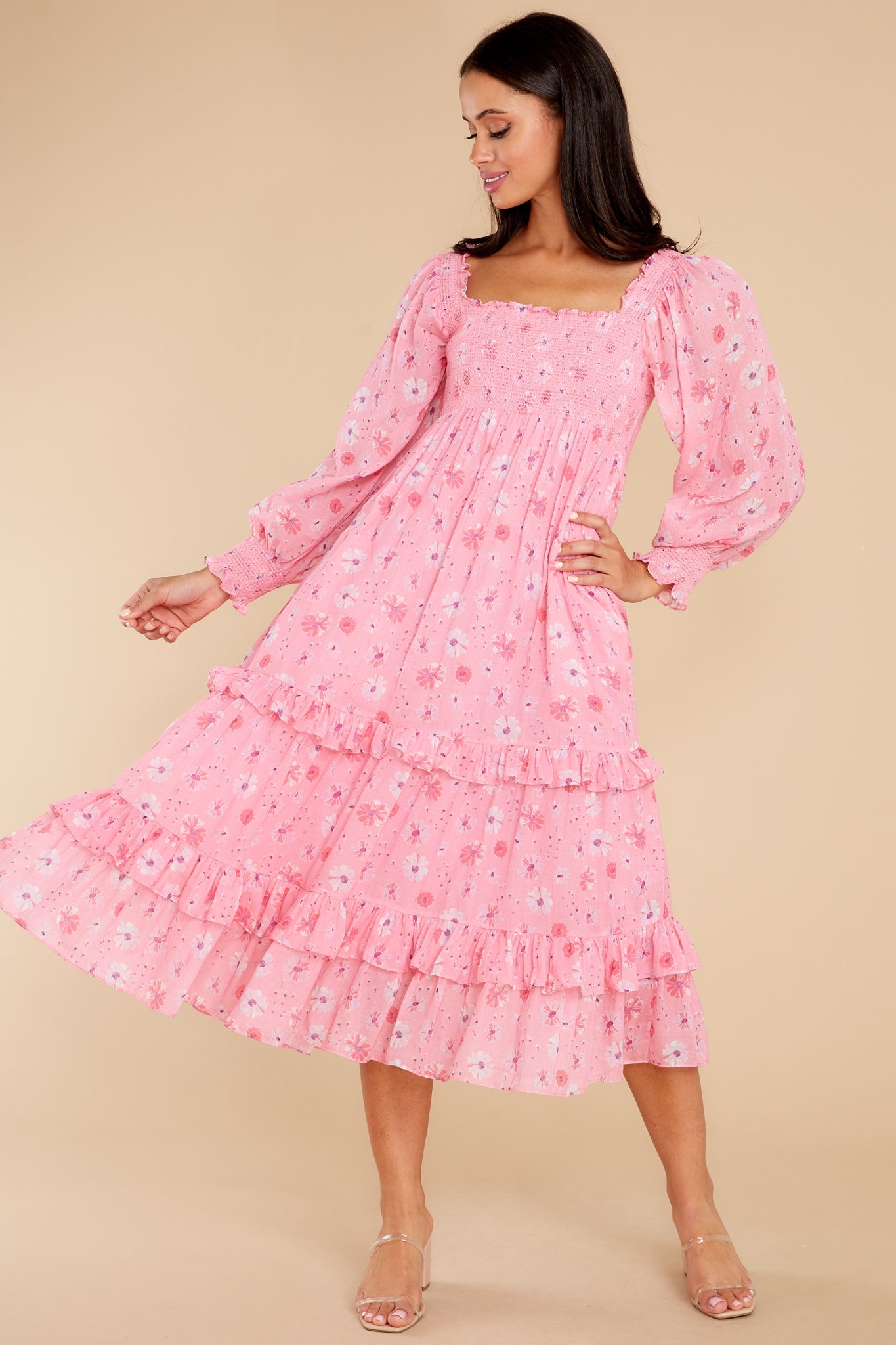 Miri Coral Blaze Midi Dress
