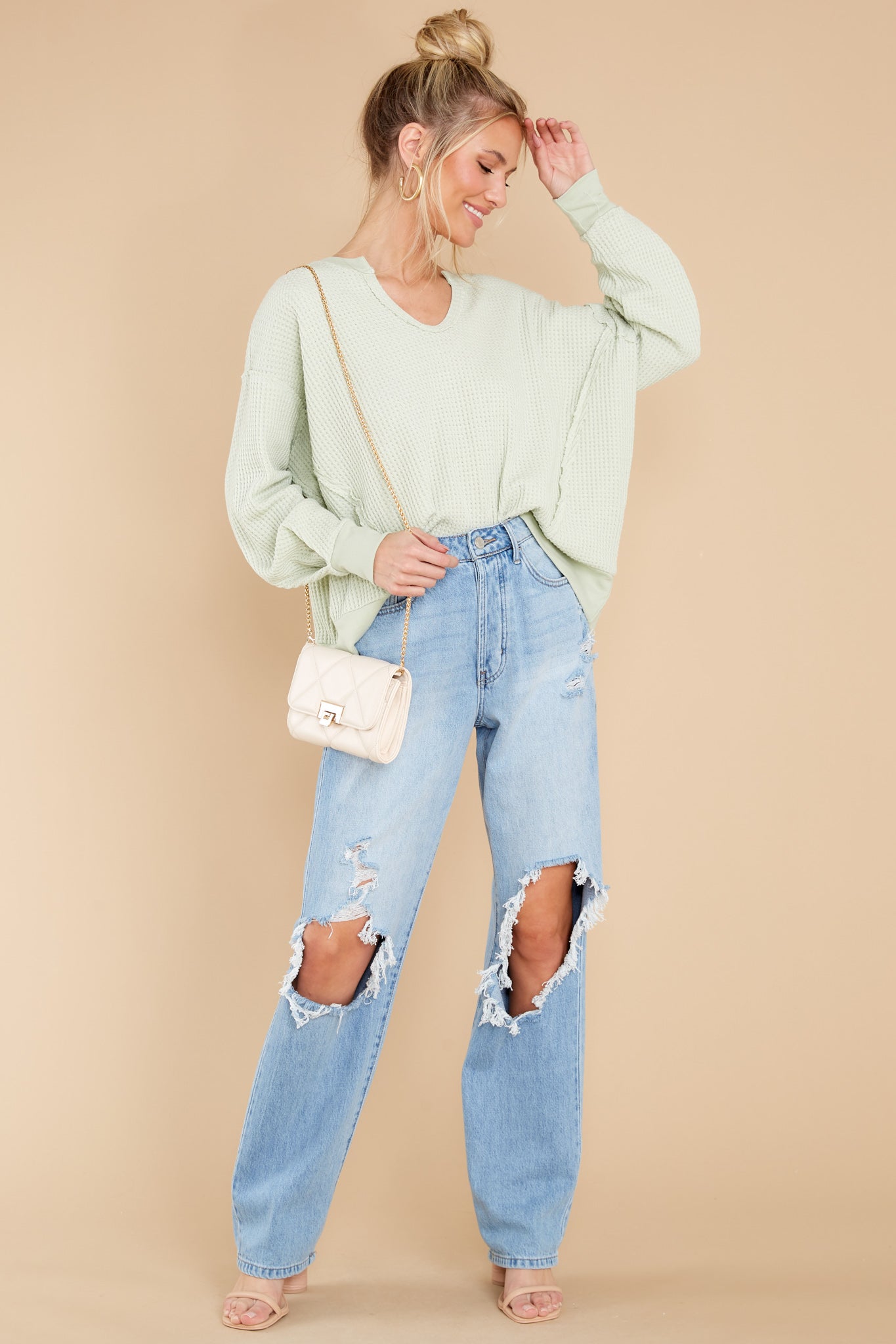 Let Her Be Cozy Pastel Mint Top