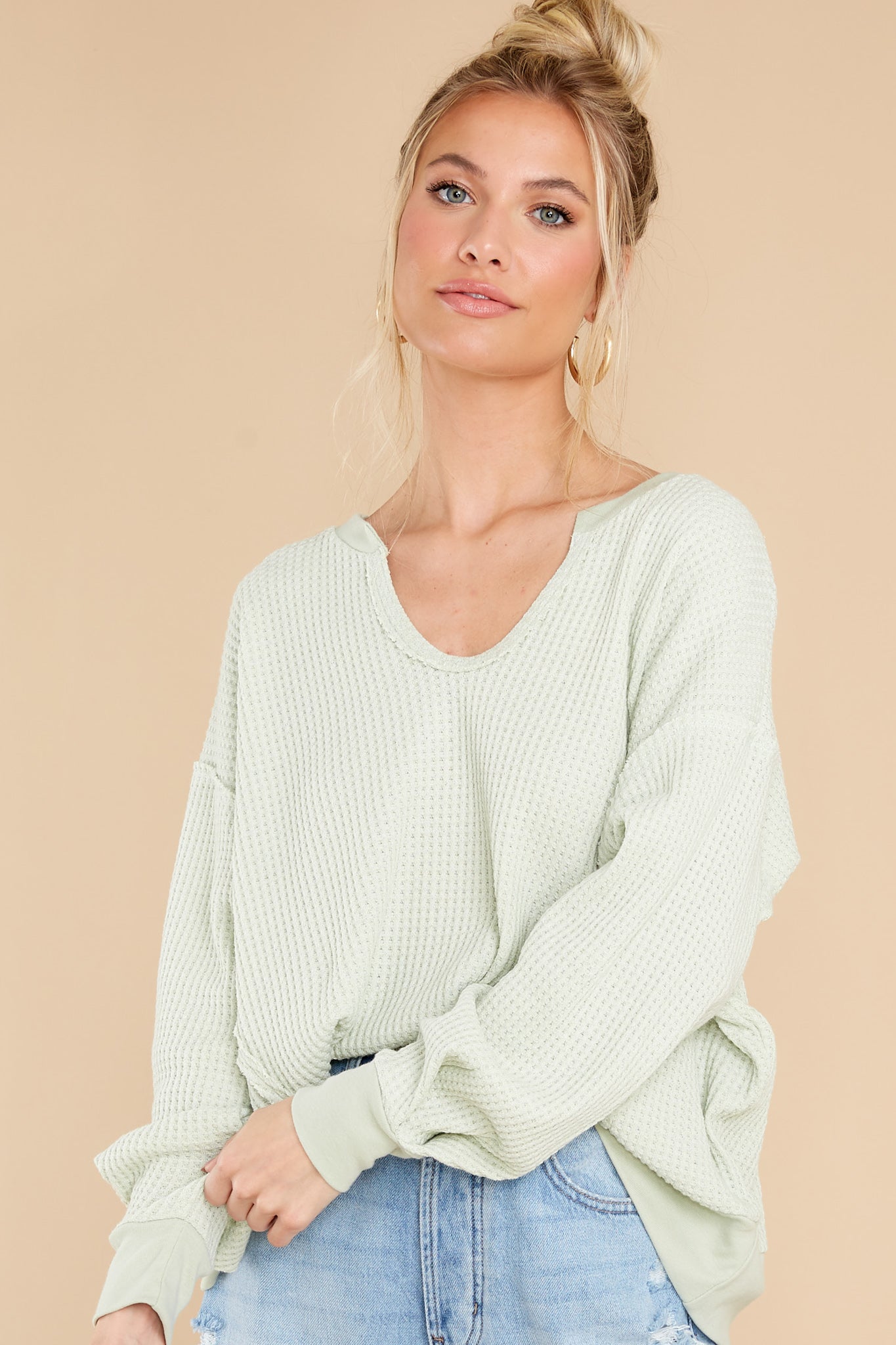 Let Her Be Cozy Pastel Mint Top