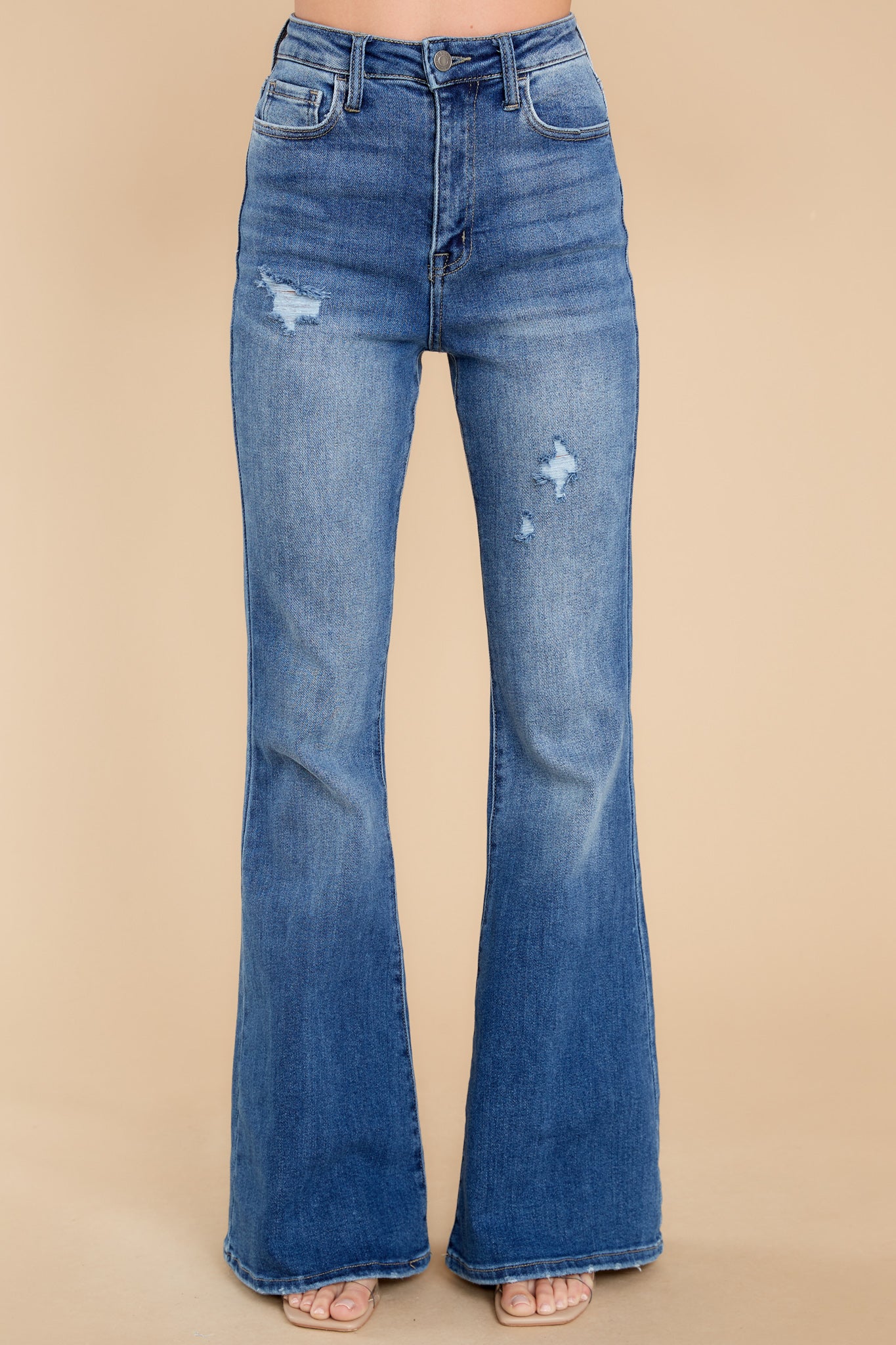 Why So Serious Medium Wash Distressed Flare Jeans