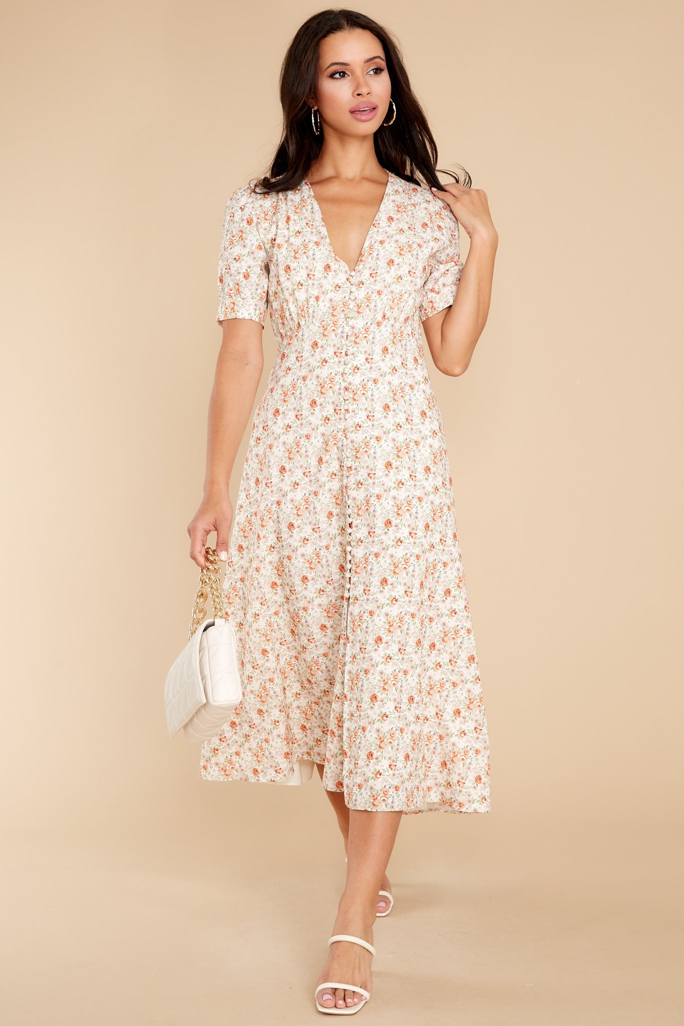 Sweet Ambition Ivory Floral Print Midi Dress