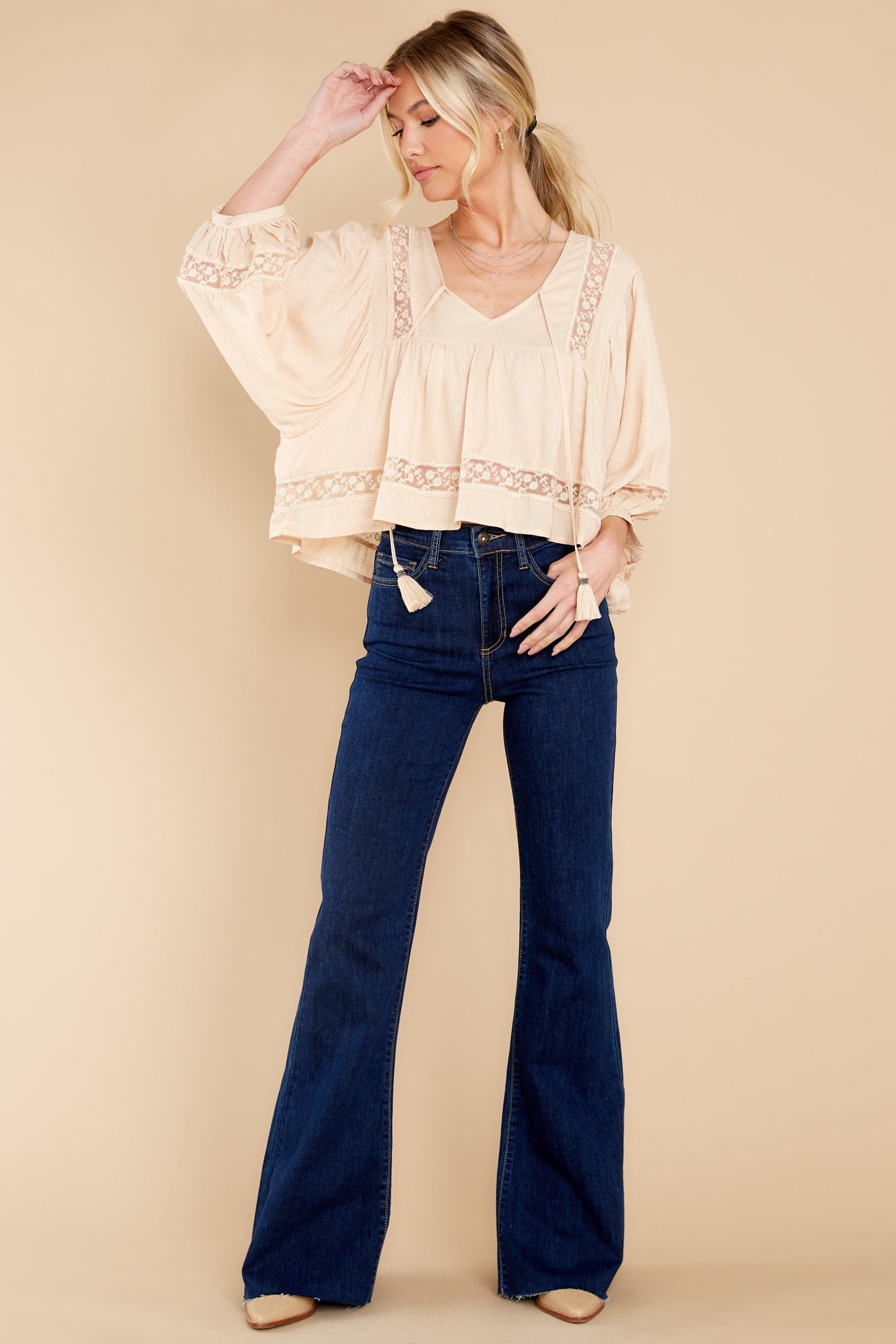Fawn Beige Inset Lace Top
