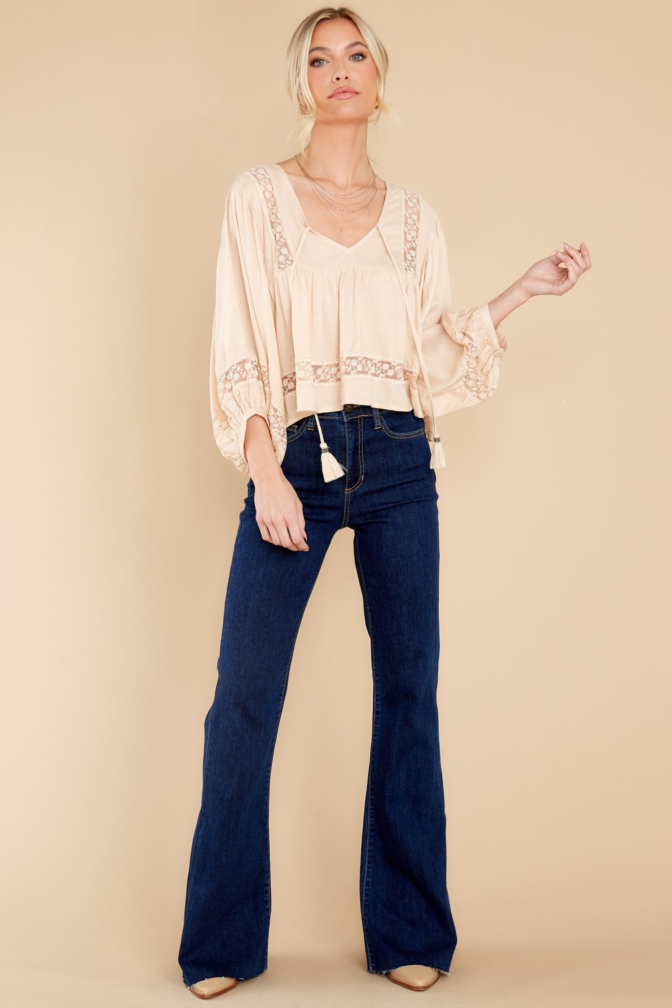Fawn Beige Inset Lace Top