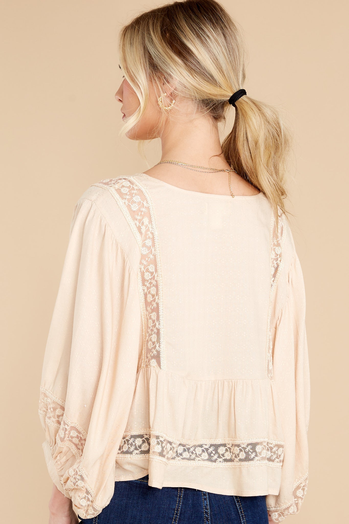 Fawn Beige Inset Lace Top