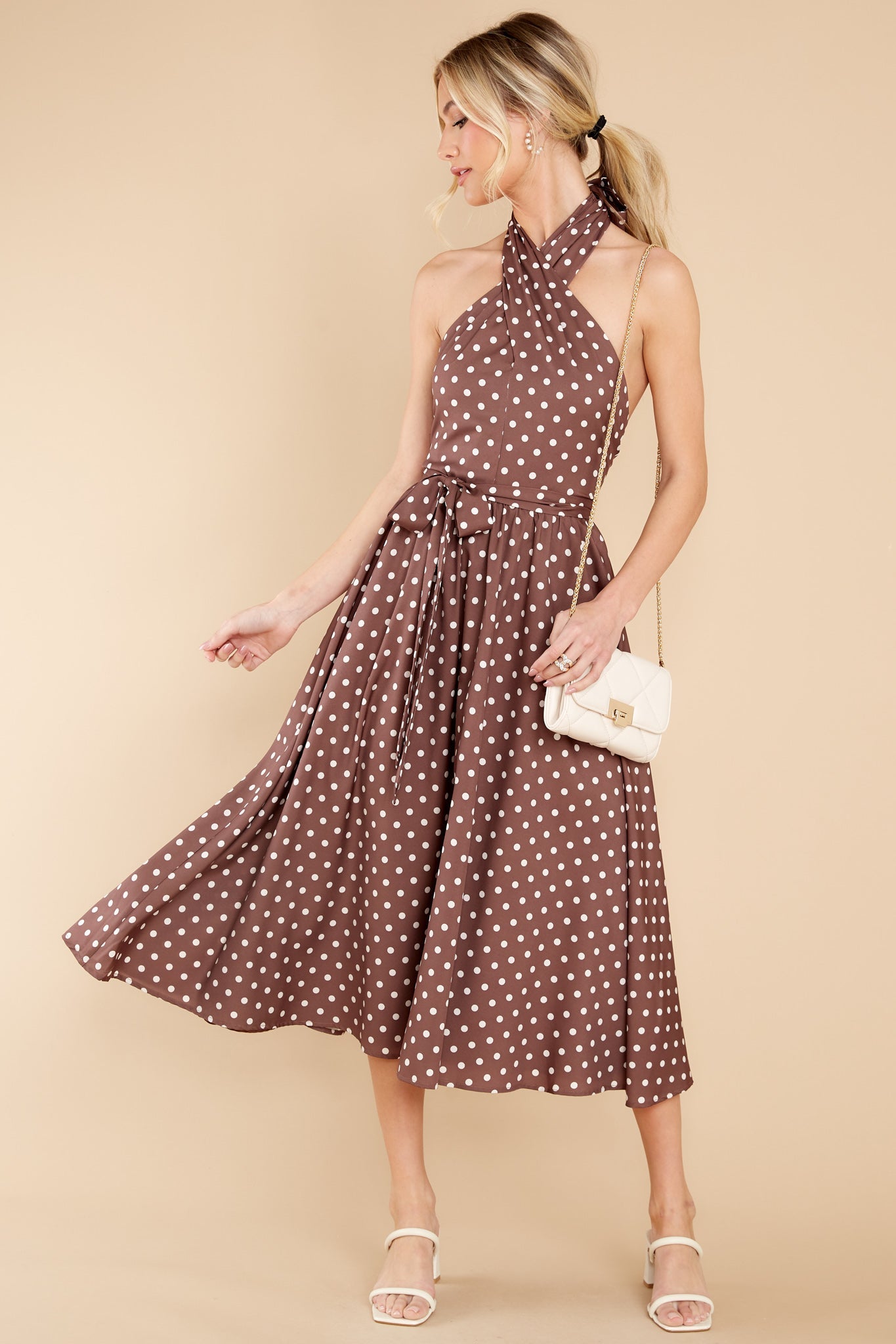Let This Be Love Brown Polka Dot Midi Dress
