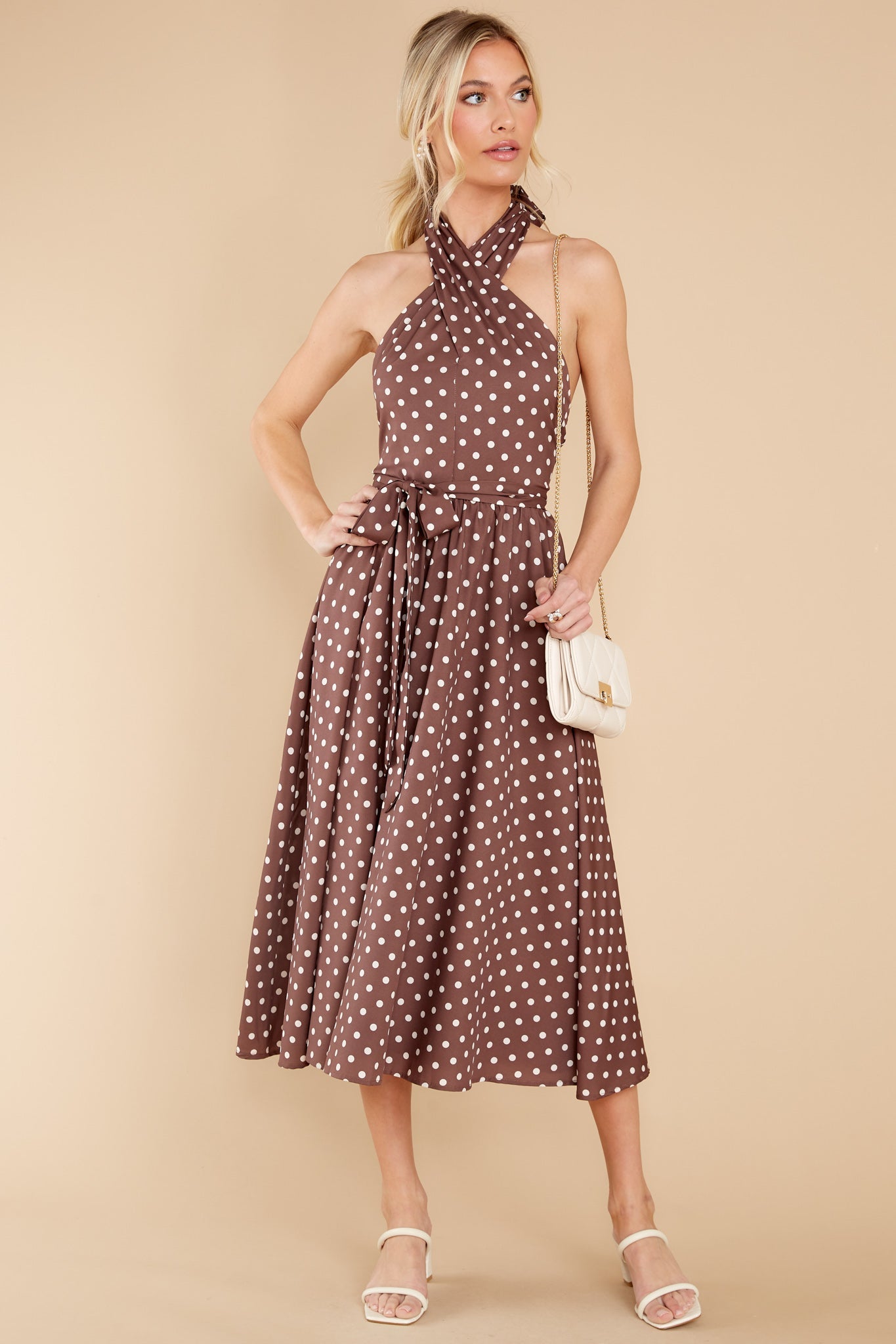 Let This Be Love Brown Polka Dot Midi Dress