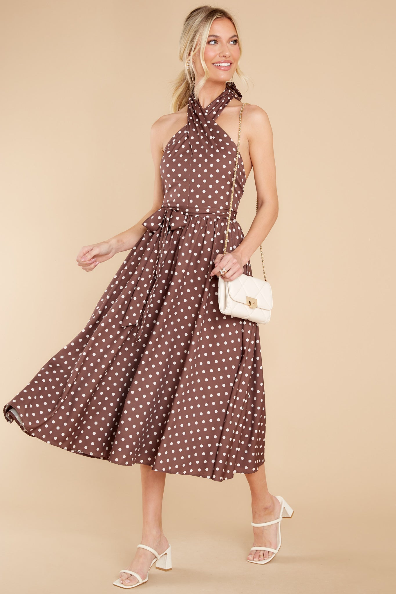Let This Be Love Brown Polka Dot Midi Dress