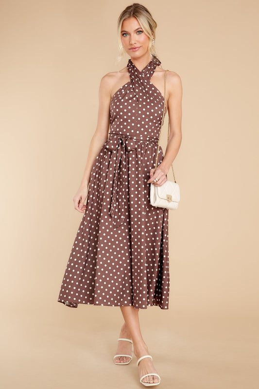 Let This Be Love Brown Polka Dot Midi Dress