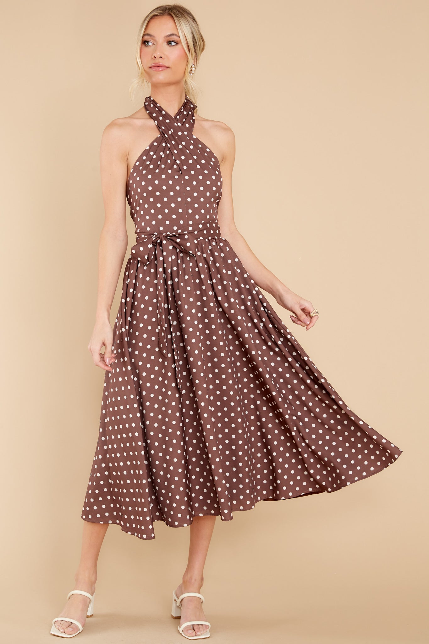 Let This Be Love Brown Polka Dot Midi Dress