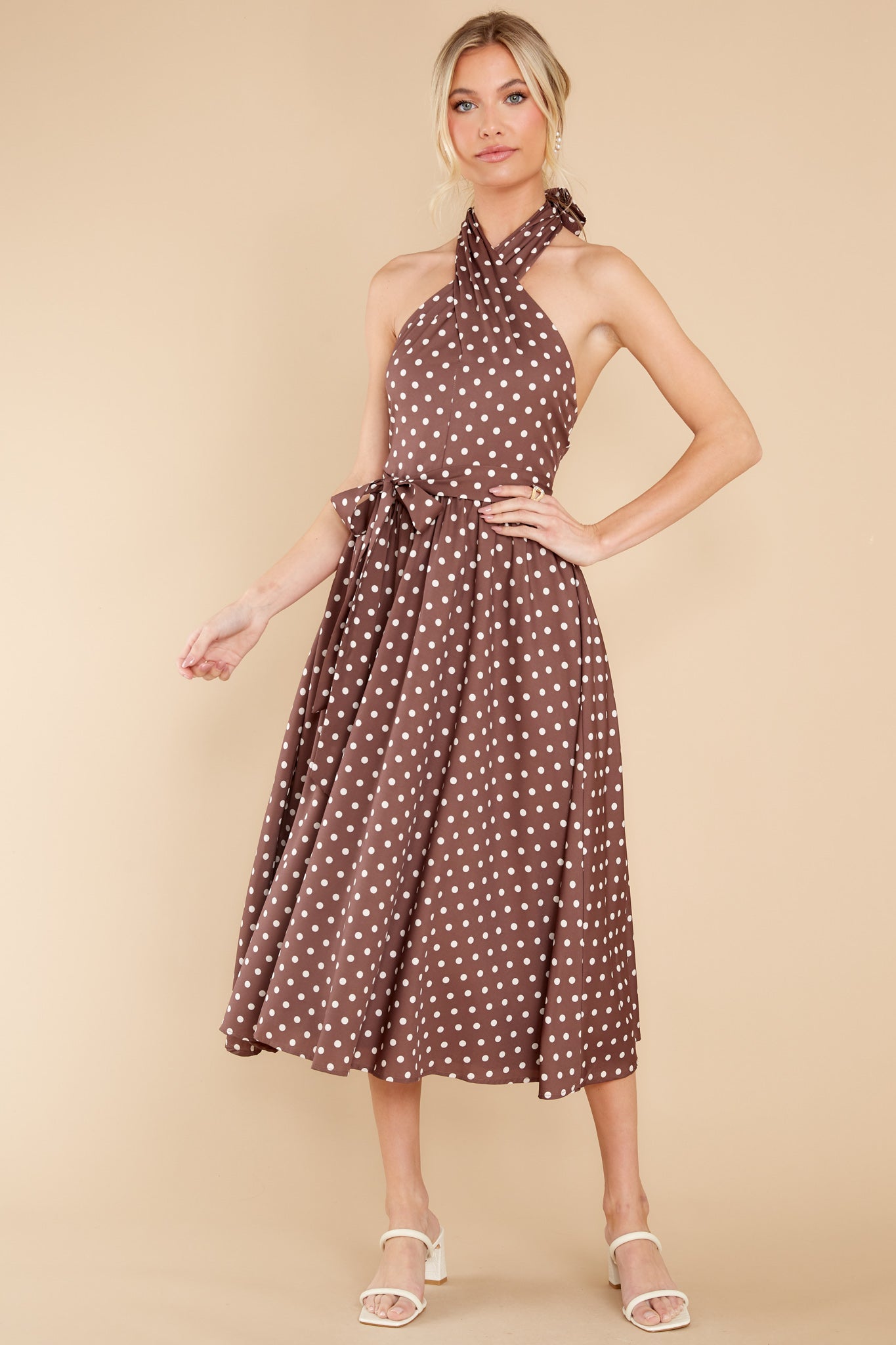 Let This Be Love Brown Polka Dot Midi Dress