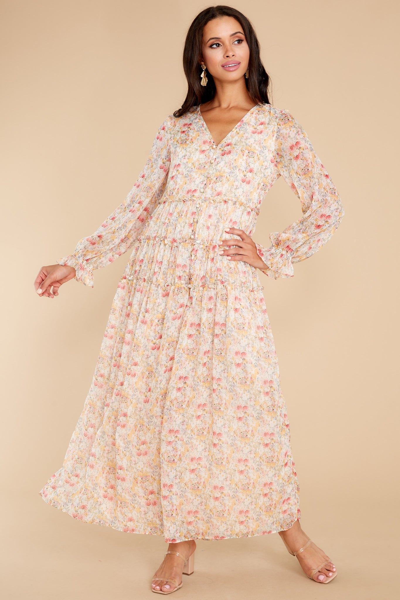 Up For Adventure Ivory Multi Floral Print Maxi Dress