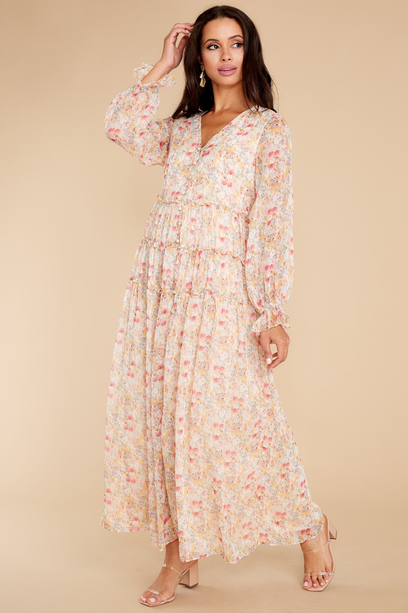 Up For Adventure Ivory Multi Floral Print Maxi Dress