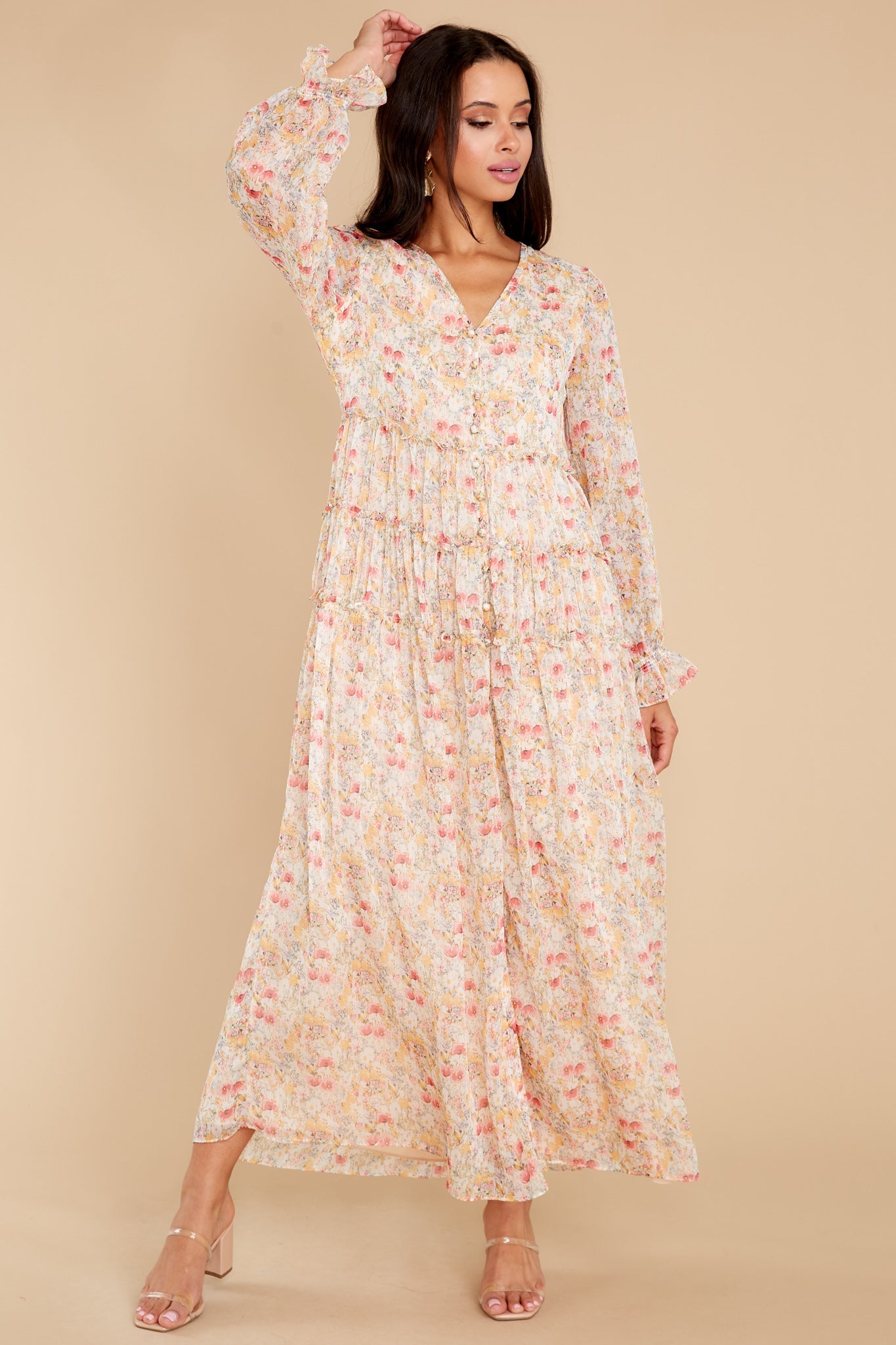 Up For Adventure Ivory Multi Floral Print Maxi Dress