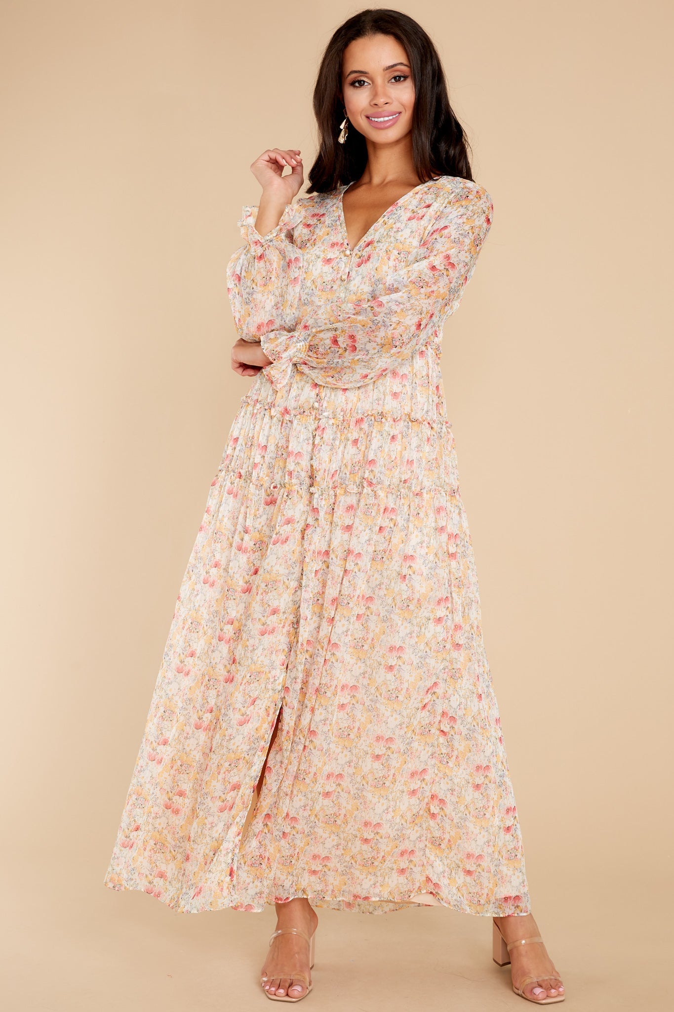 Up For Adventure Ivory Multi Floral Print Maxi Dress