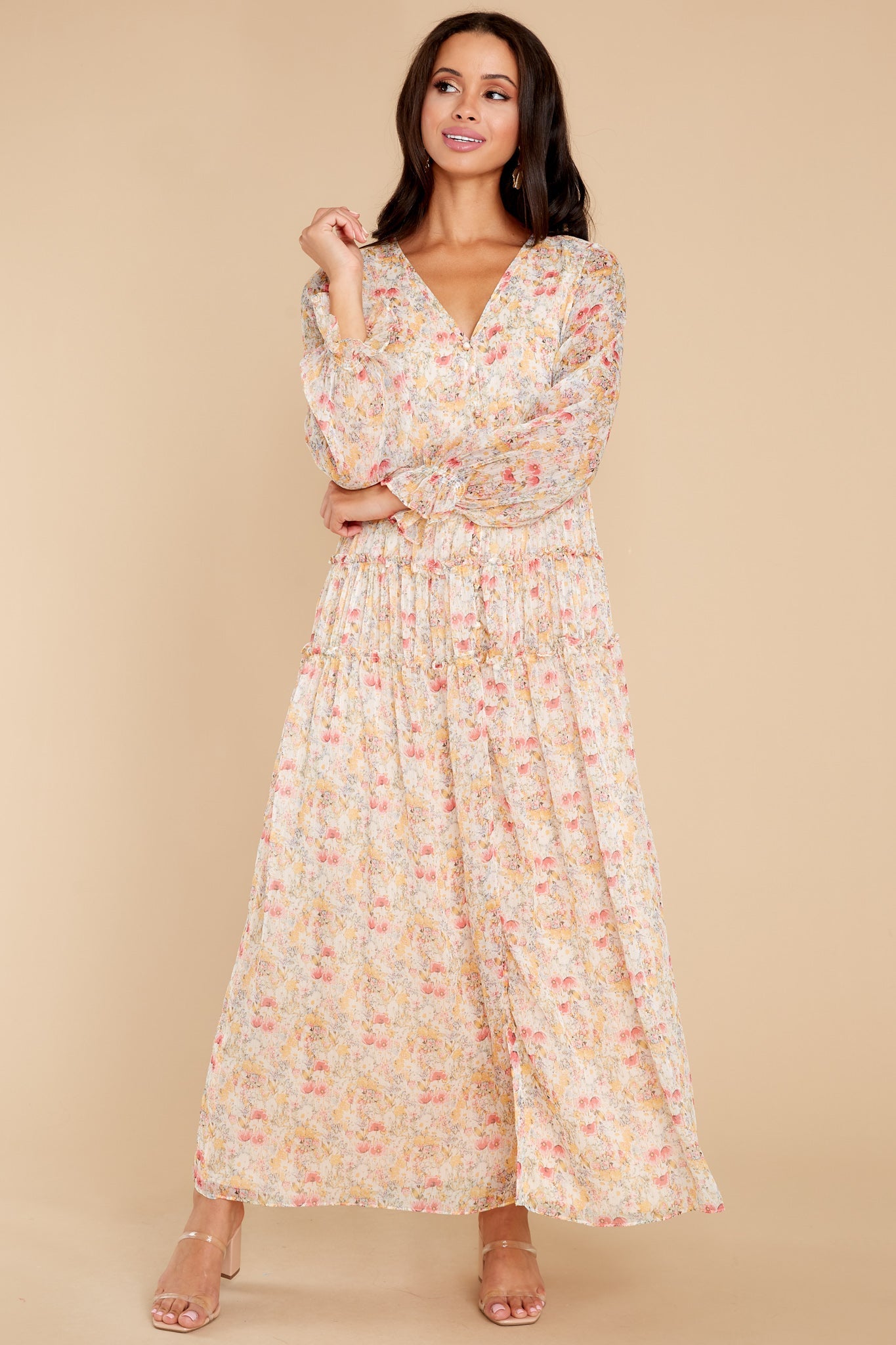 Up For Adventure Ivory Multi Floral Print Maxi Dress