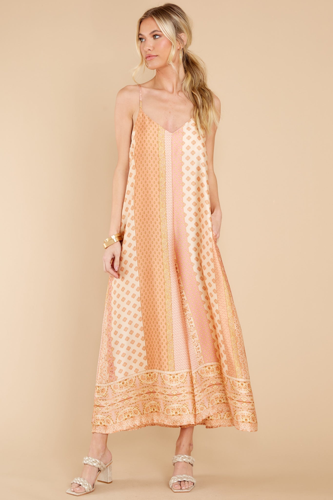 Going Abroad Apricot Multi Print Jumpsuit