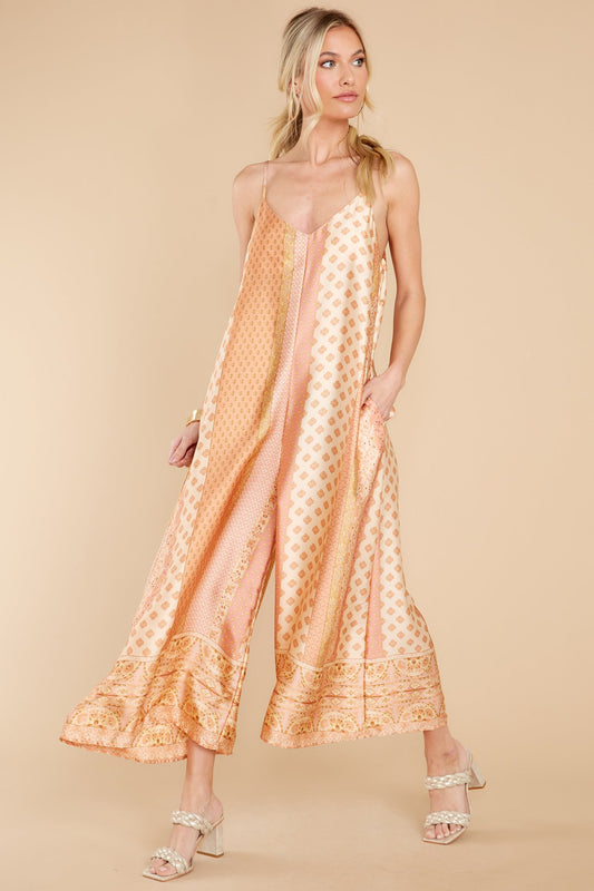 Going Abroad Apricot Multi Print Jumpsuit
