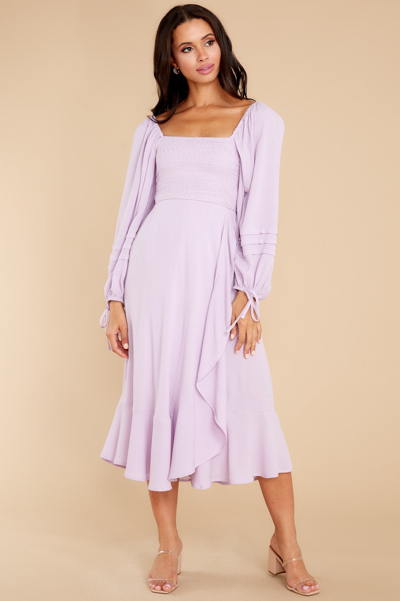 Lupine Orchid Long Sleeve Midi Dress