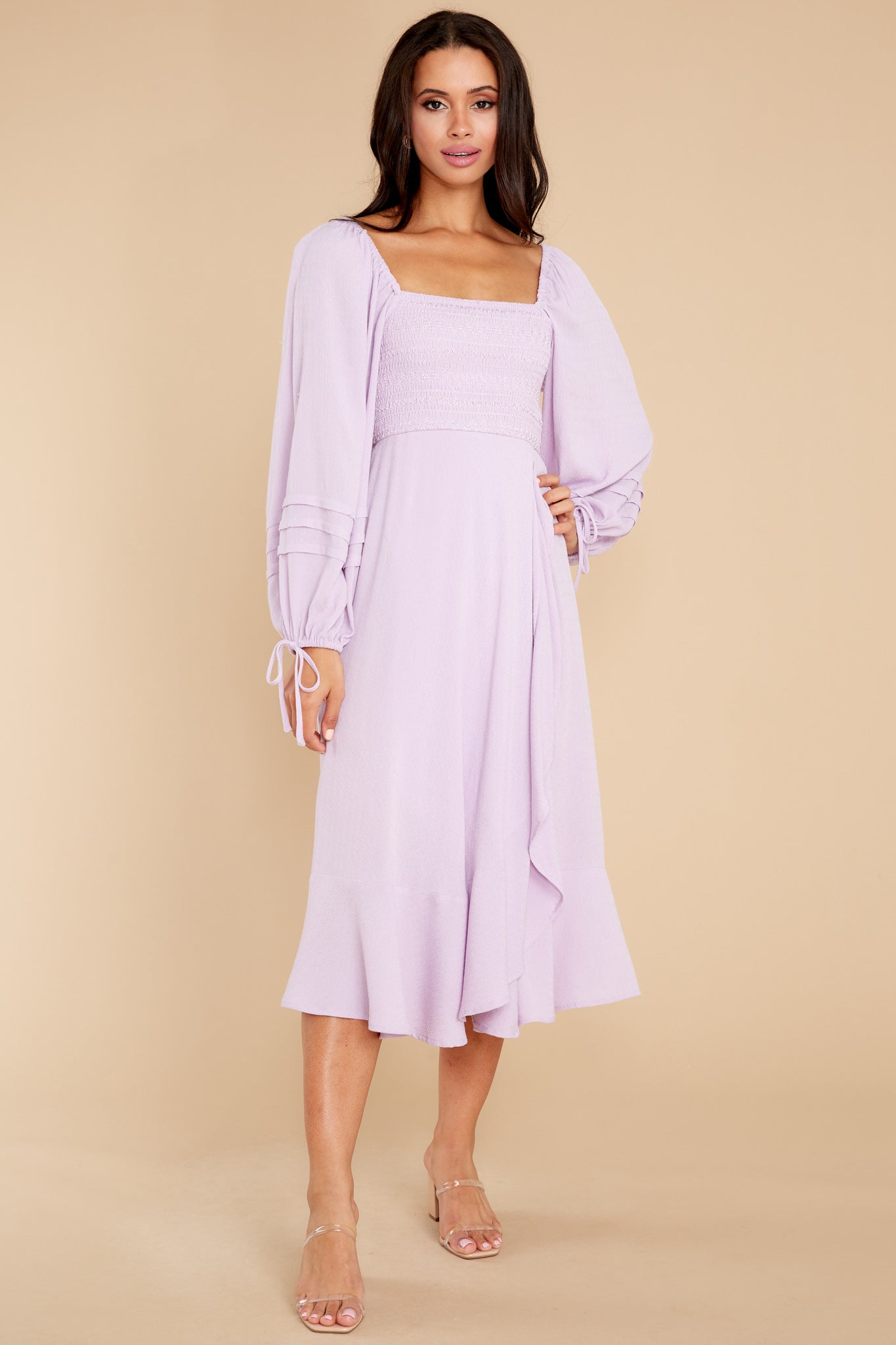 Lupine Orchid Long Sleeve Midi Dress