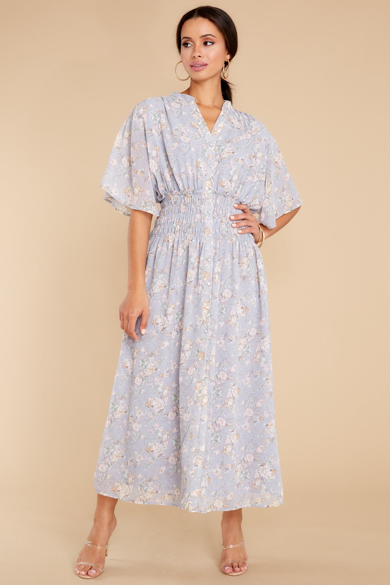 Such A Vision Dusty Blue Floral Print Midi Dress