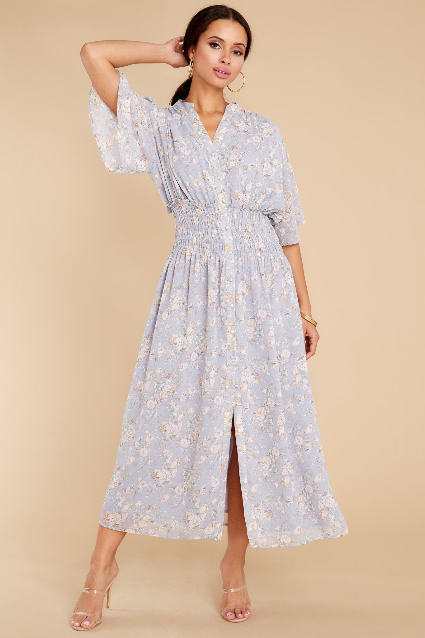 Such A Vision Dusty Blue Floral Print Midi Dress