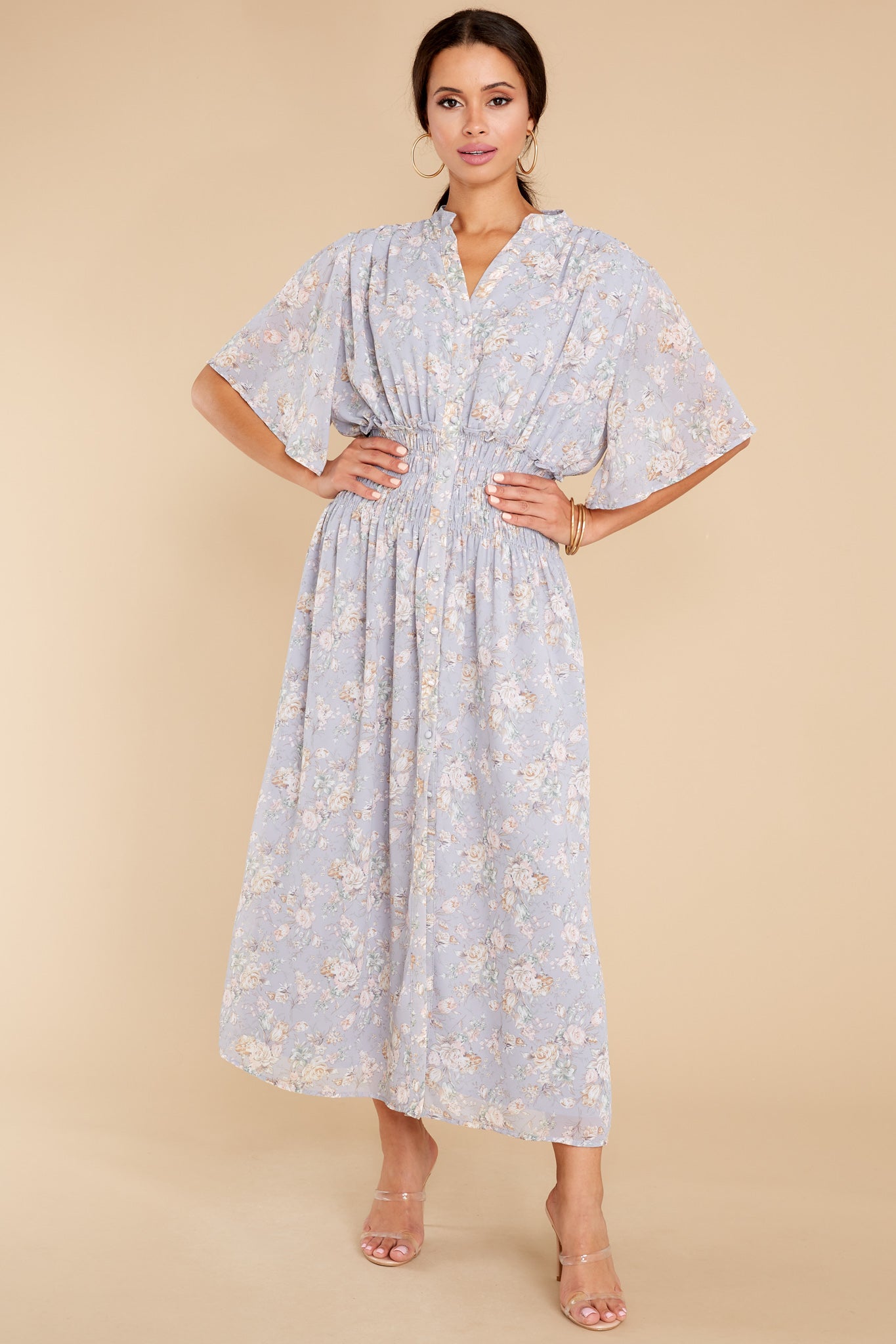 Such A Vision Dusty Blue Floral Print Midi Dress