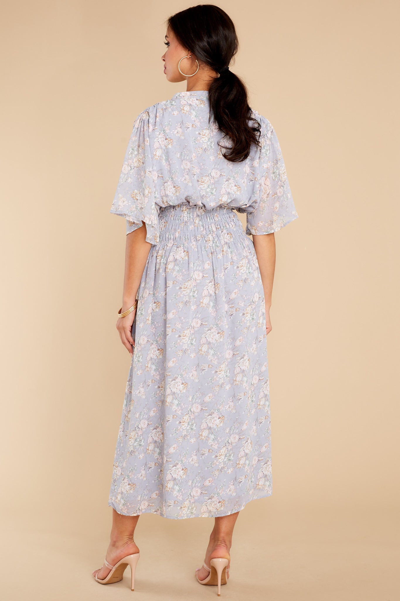 Such A Vision Dusty Blue Floral Print Midi Dress