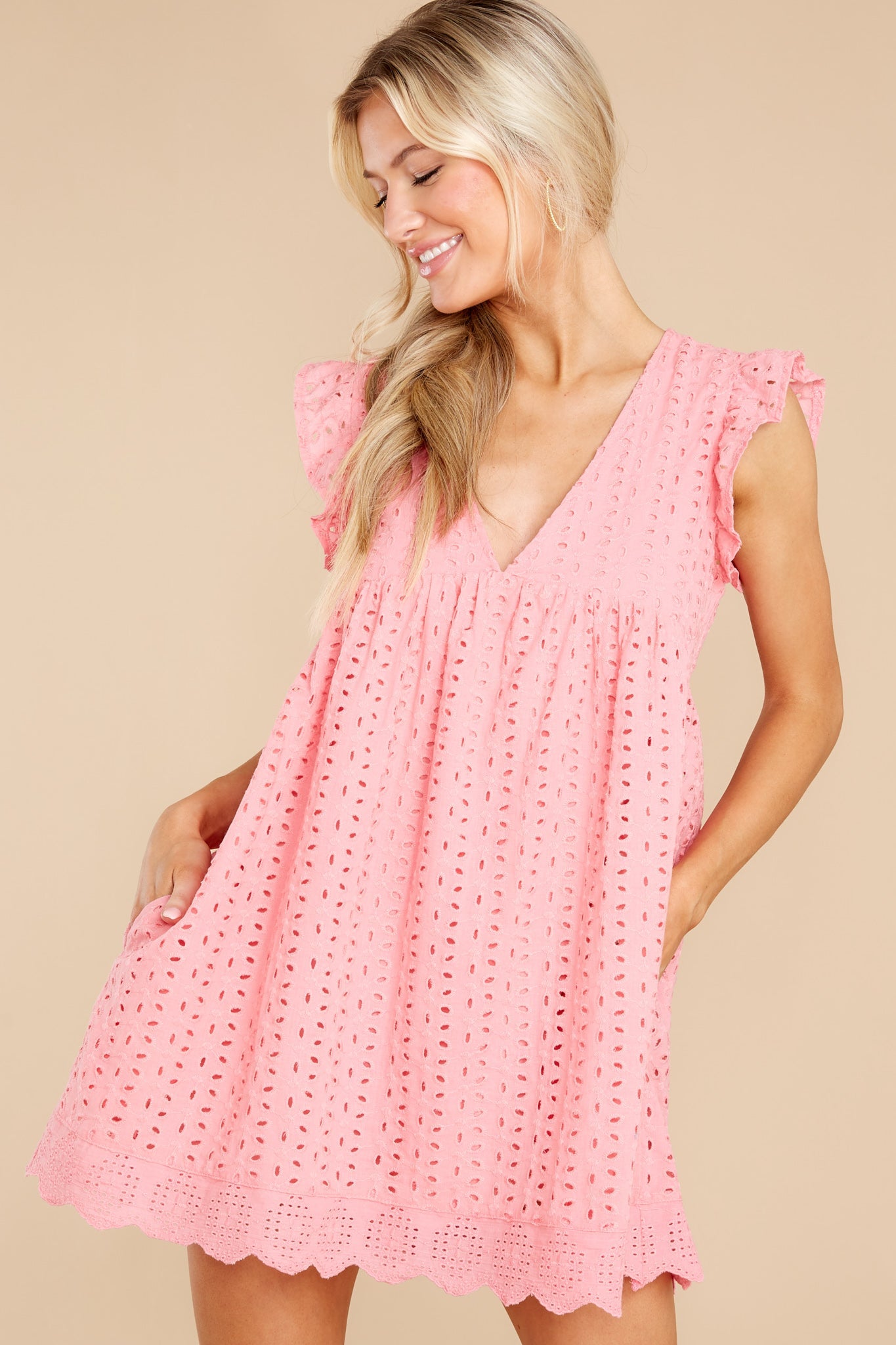 Keep A Secret Coral Pink Romper Dress