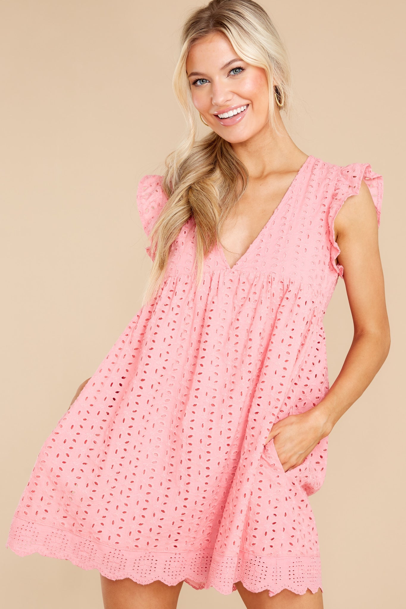 Keep A Secret Coral Pink Romper Dress