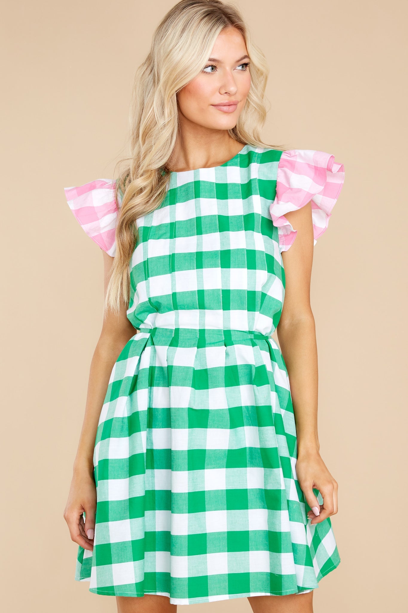 Charm Your Way Green And Pink Gingham Dress