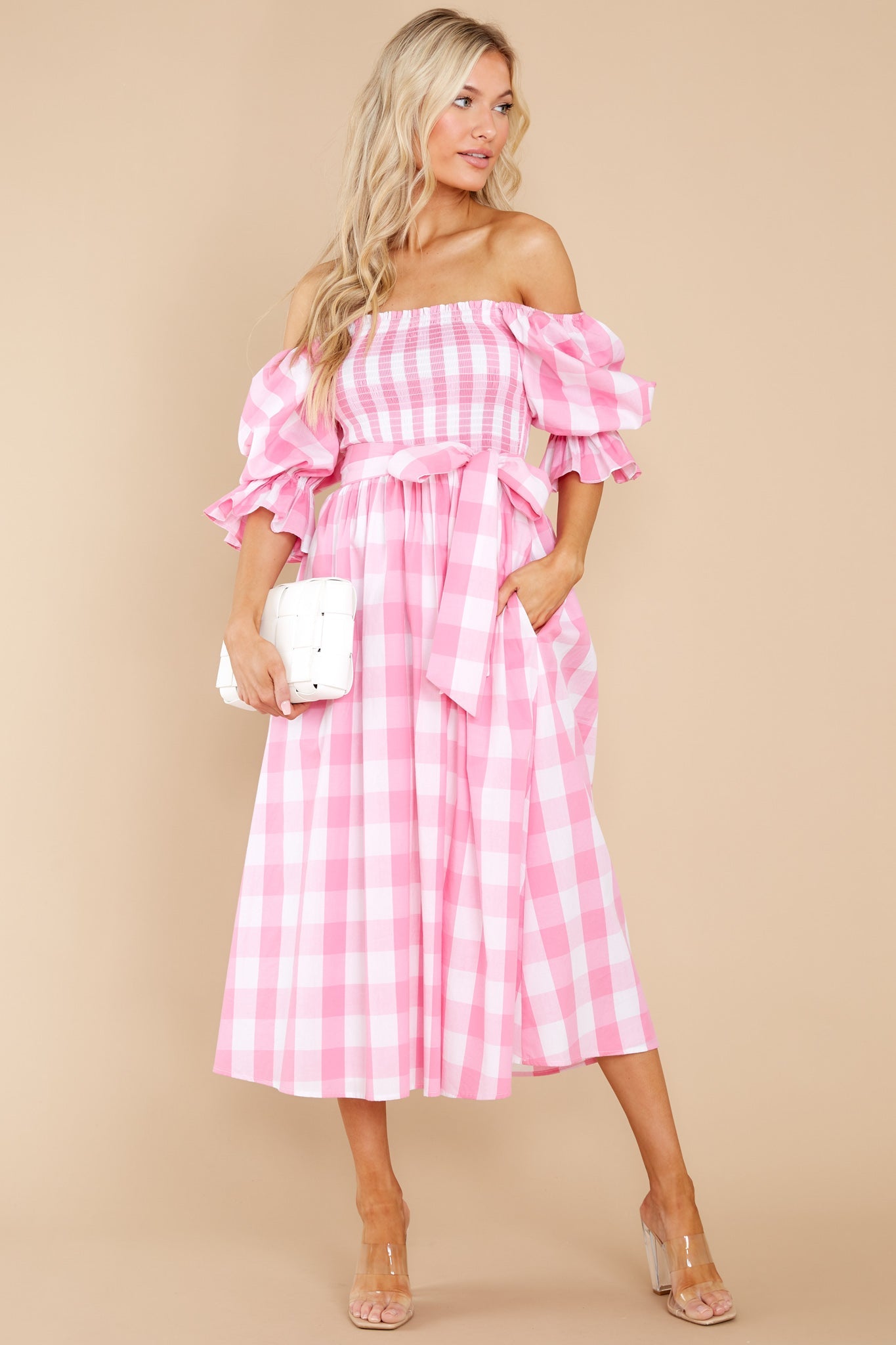 Dignity And Grace Pink Gingham Midi Dress