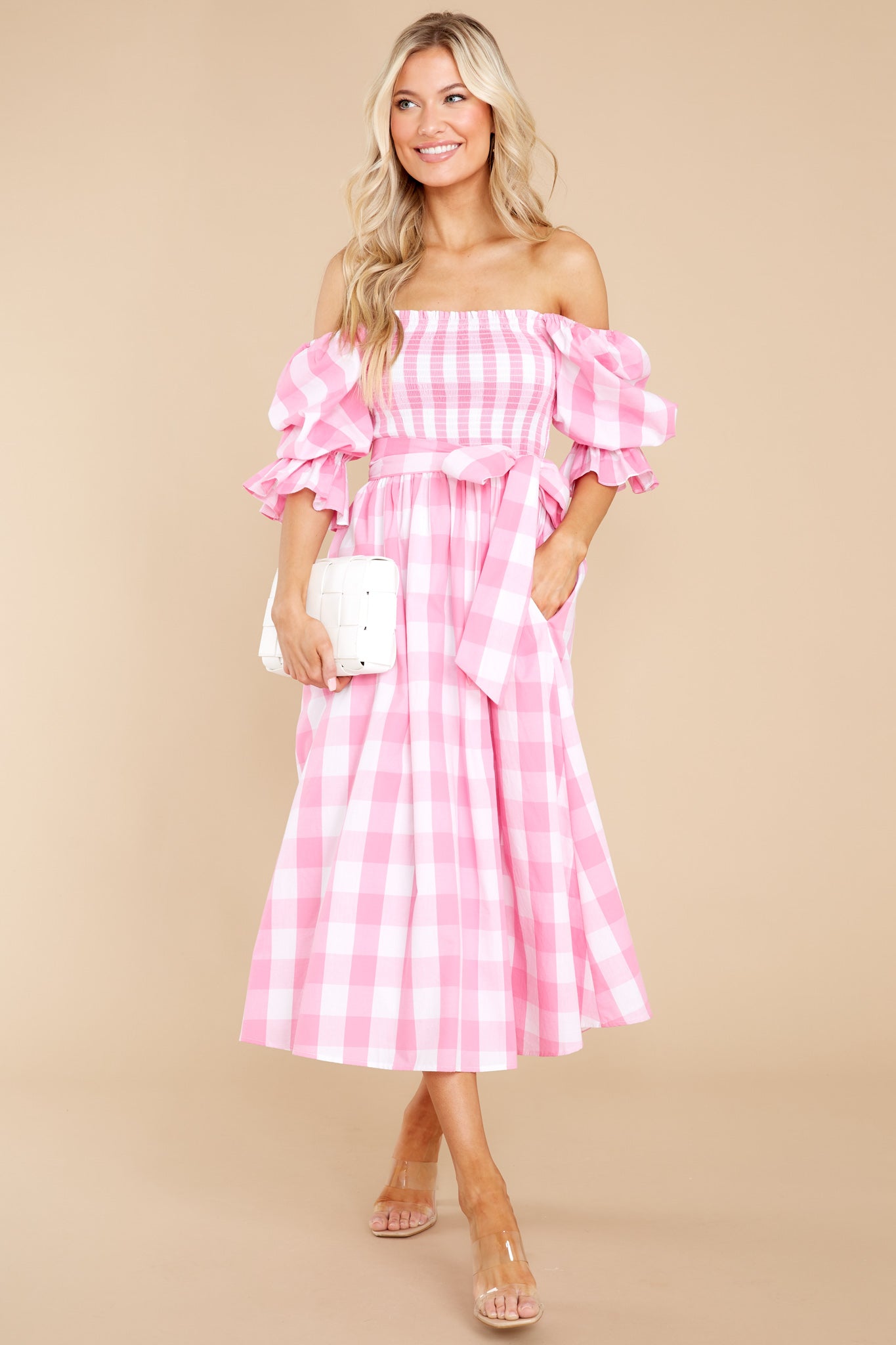 Dignity And Grace Pink Gingham Midi Dress