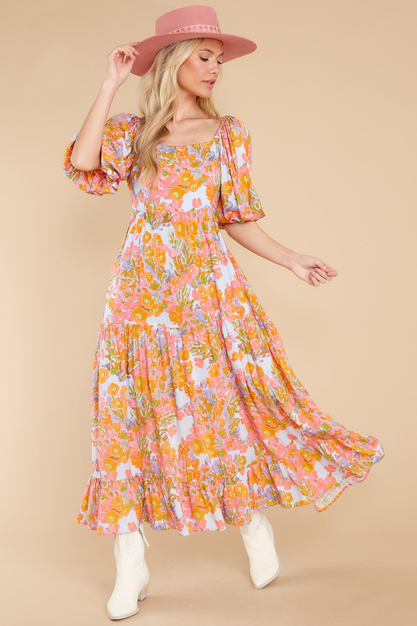 Charming Smile Orange Floral Print Maxi Dress