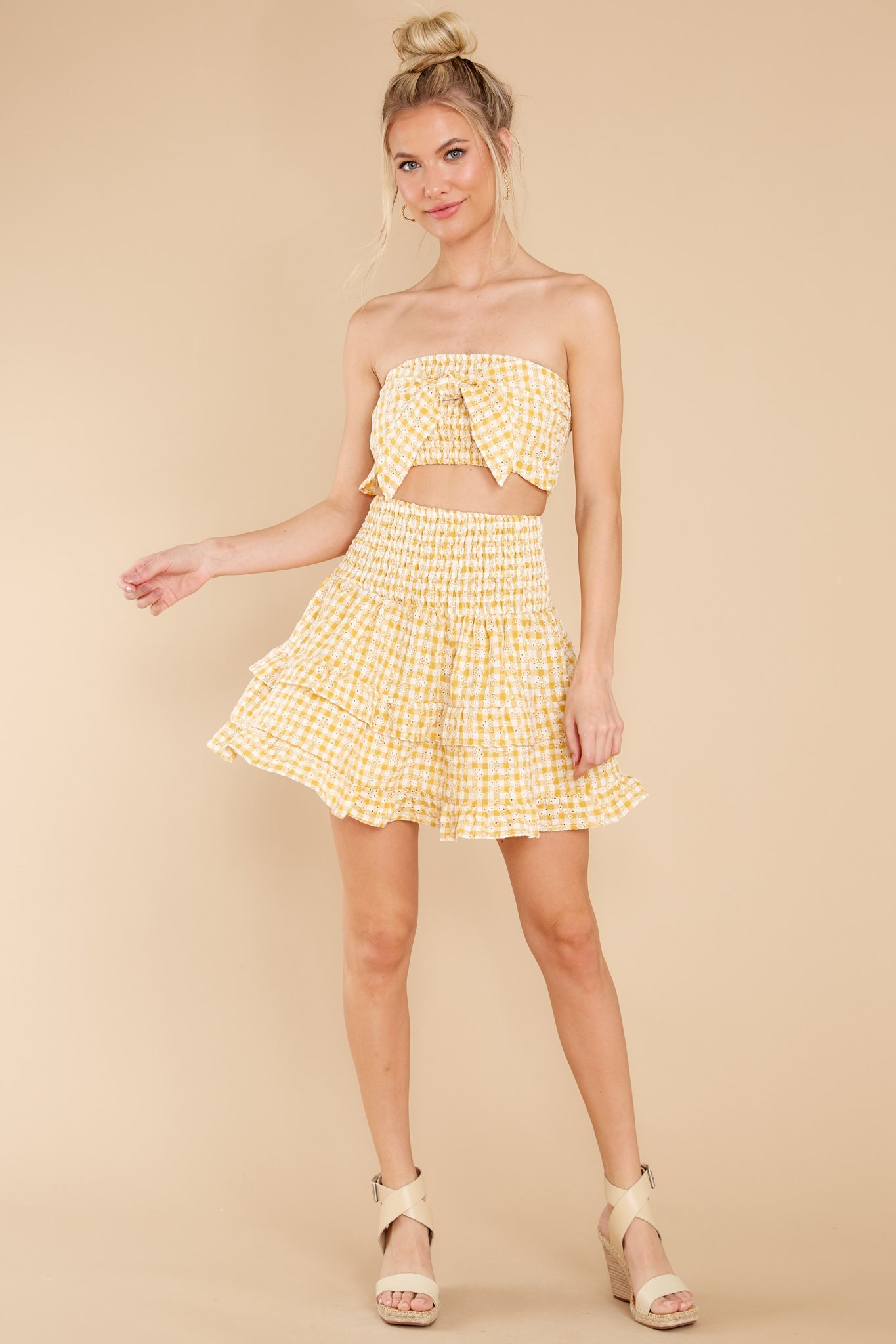Feeling Confident Yellow Gingham Crop Top