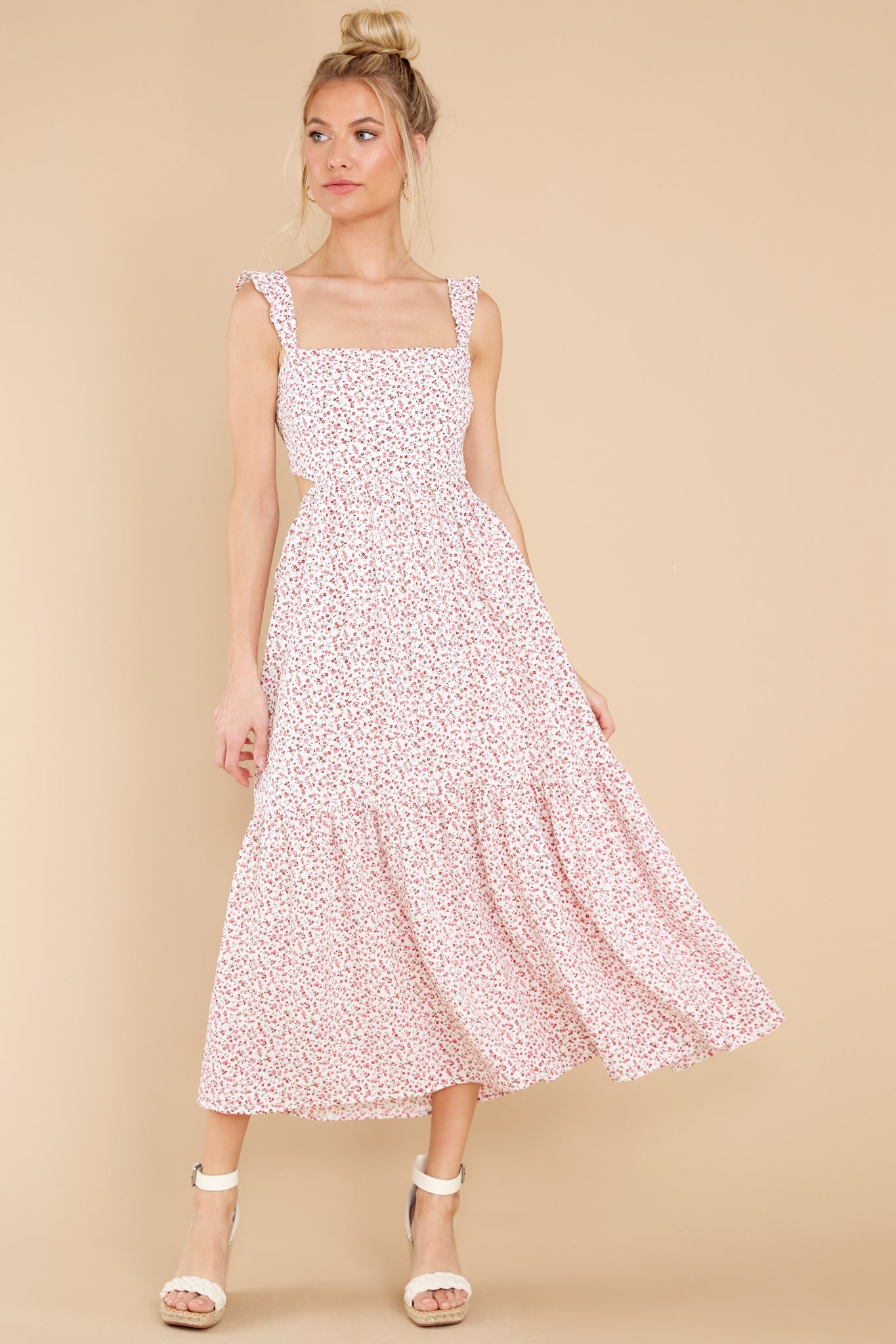 Never Goodbye Red Floral Print Midi Dress