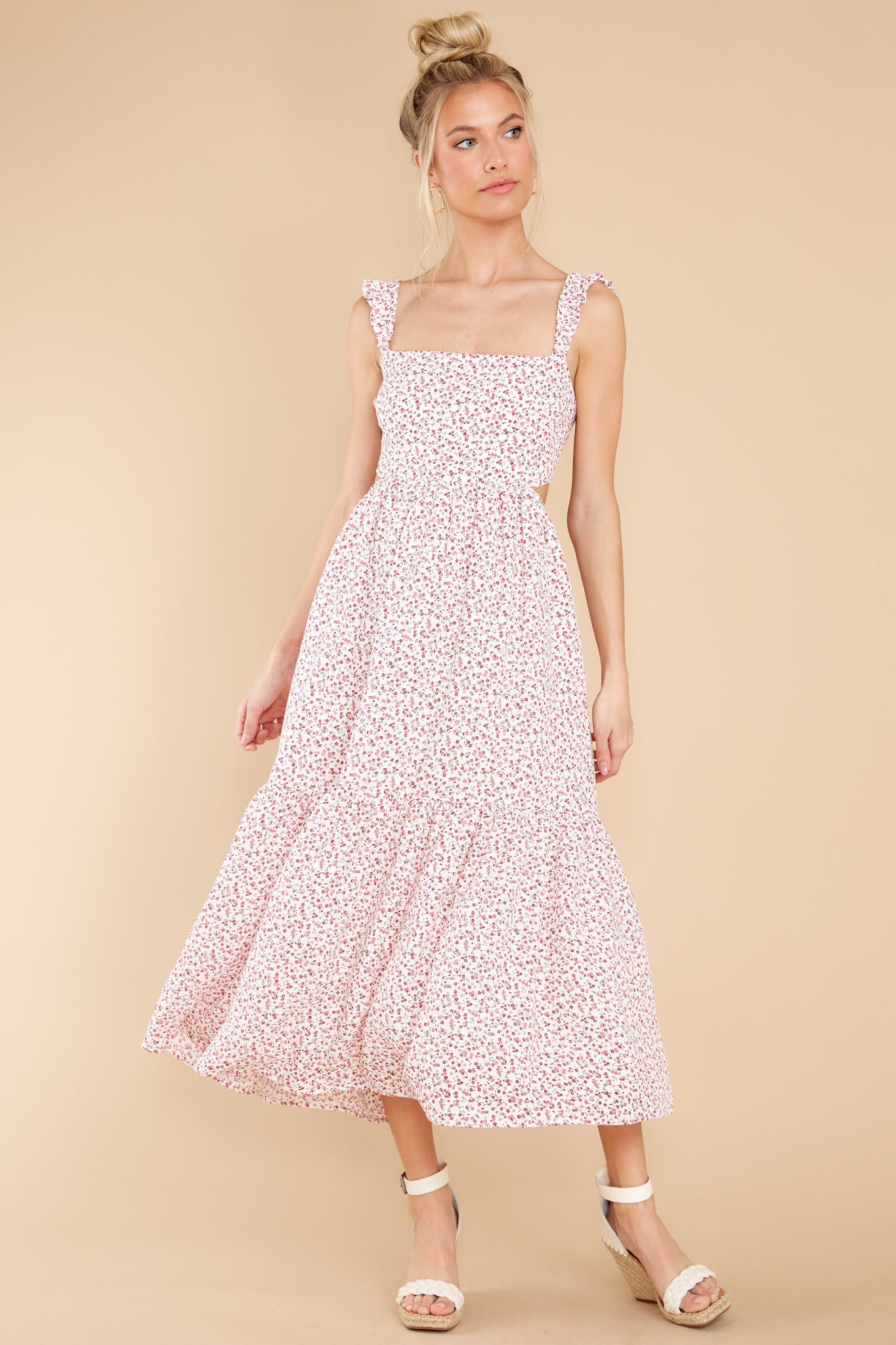 Never Goodbye Red Floral Print Midi Dress