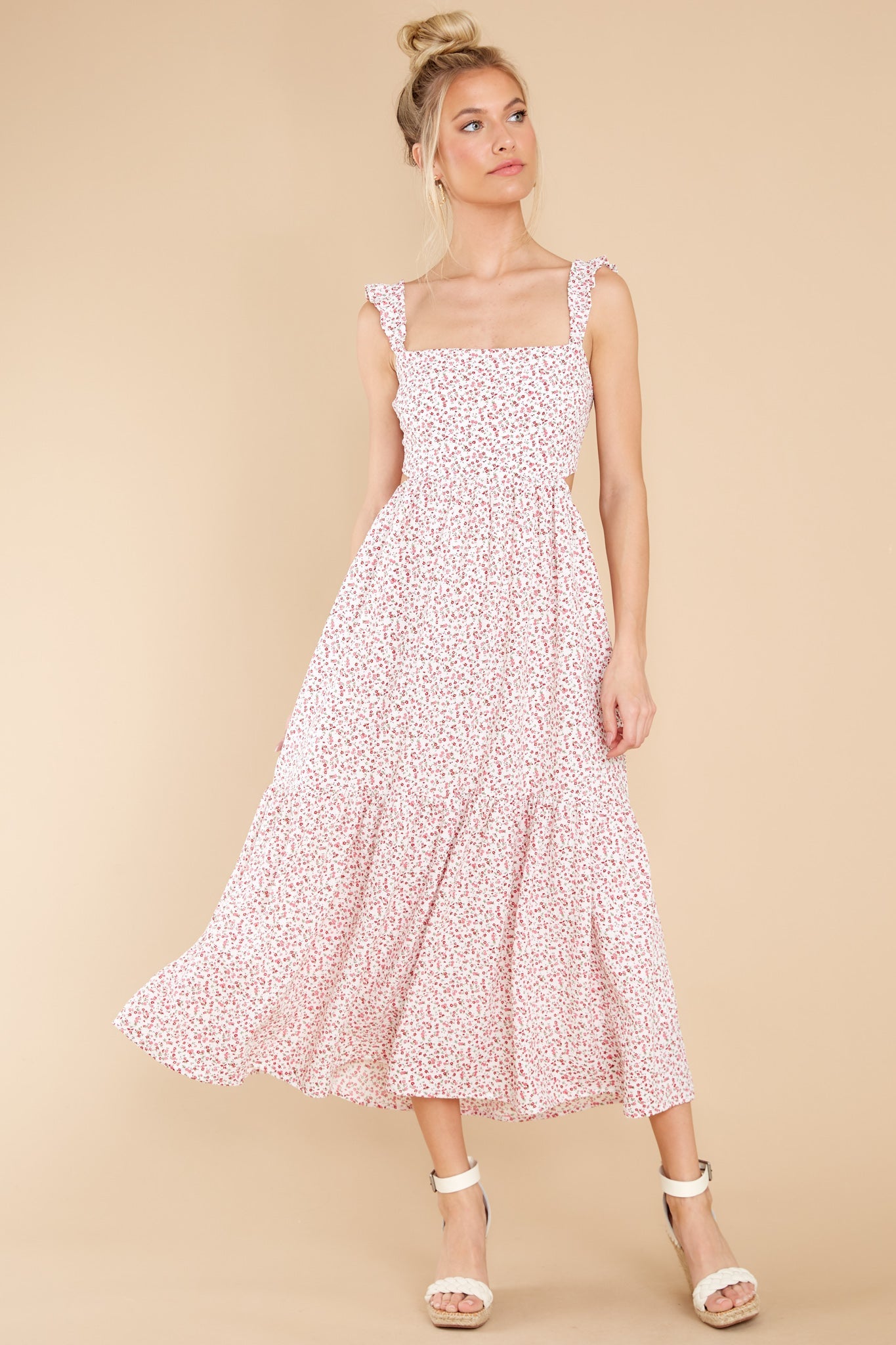 Never Goodbye Red Floral Print Midi Dress