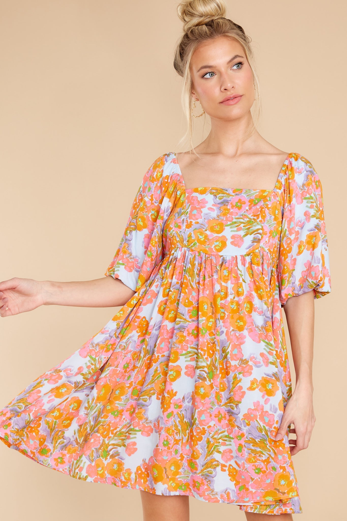 Enchanting Ways Orange Floral Print Dress