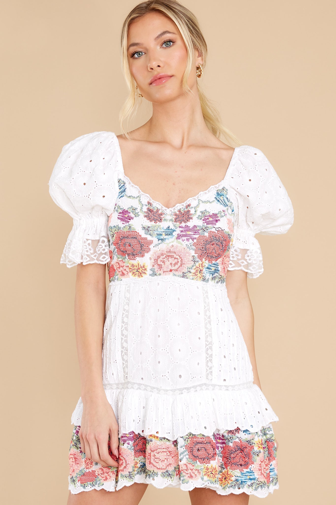 Thressey True White Eyelet Embroidered Mini Dress