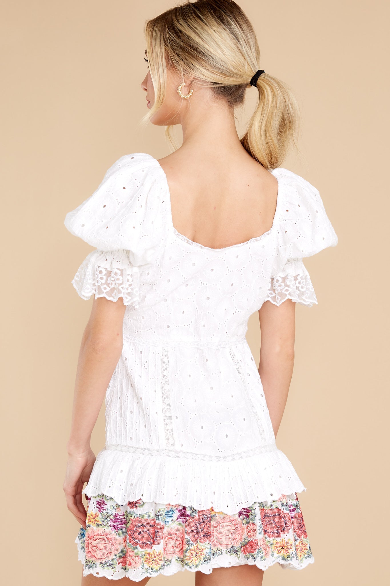 Thressey True White Eyelet Embroidered Mini Dress