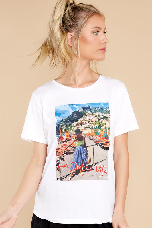 Lola La Dolce Vita White Loose Tee