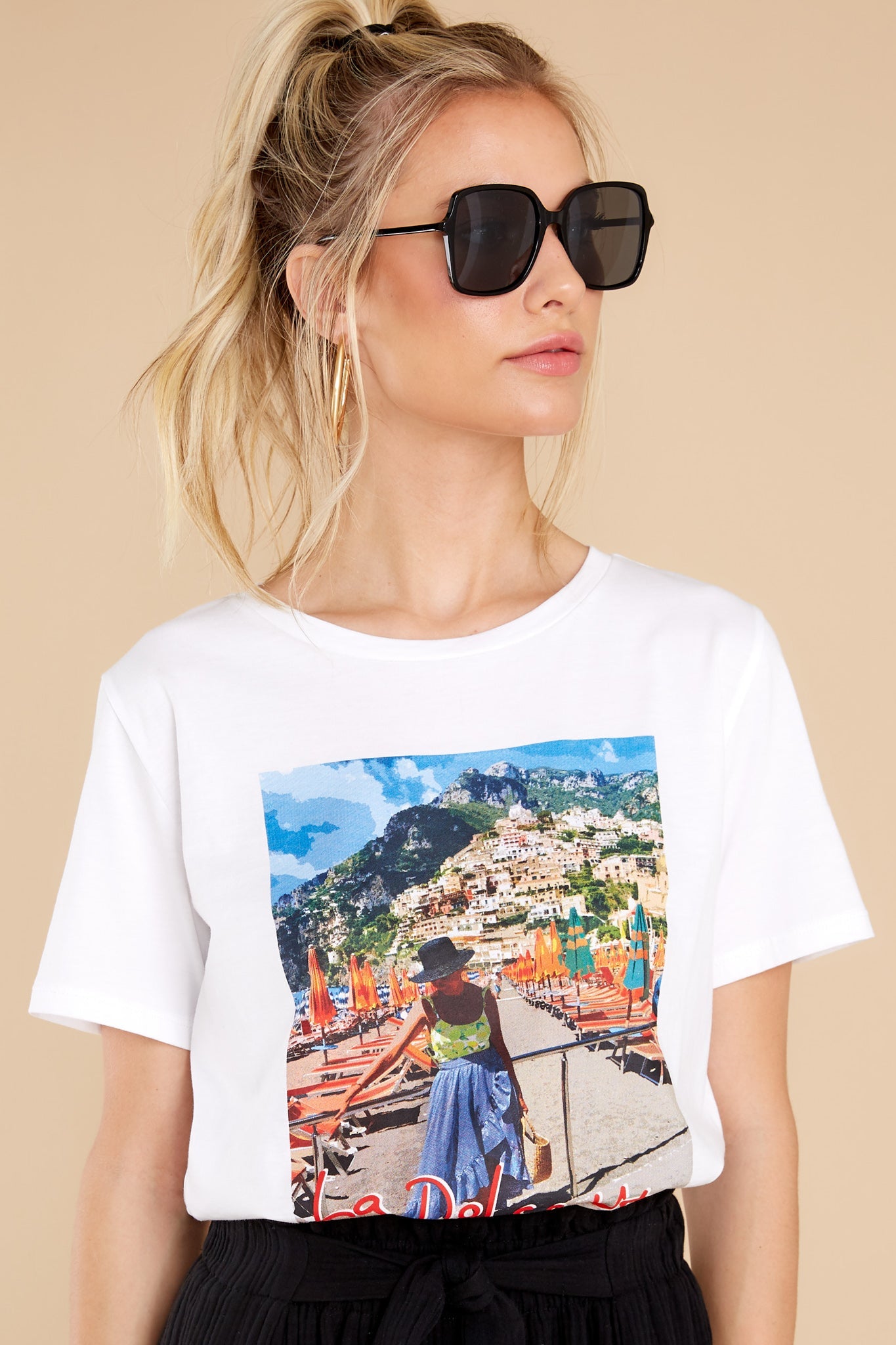 Lola La Dolce Vita White Loose Tee